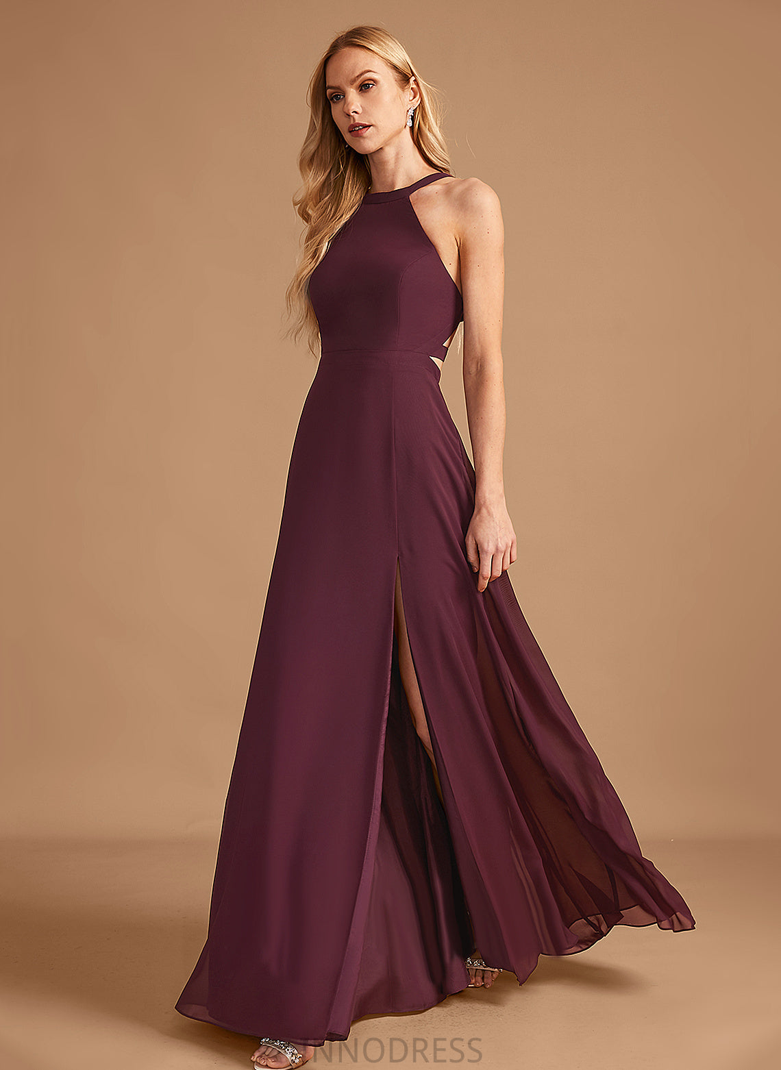 Neckline Floor-Length SplitFront Silhouette Length Embellishment Fabric HighNeck A-Line Laurel V-Neck Sleeveless Bridesmaid Dresses