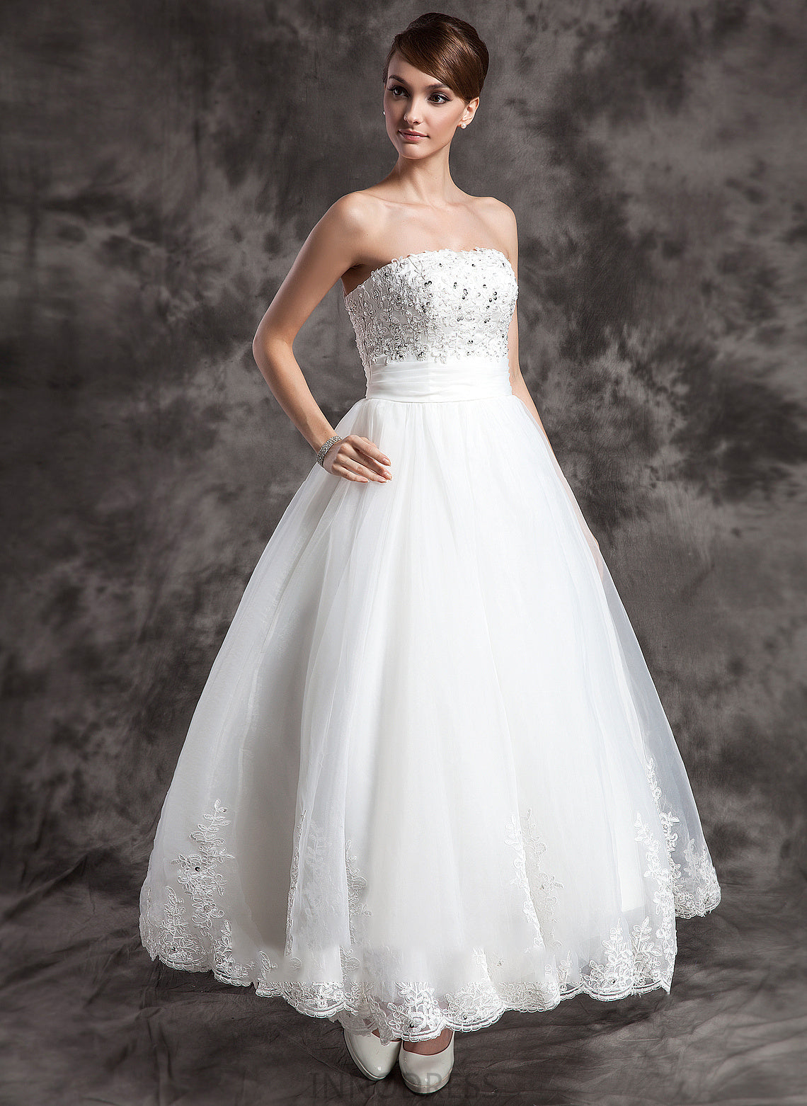 Ball-Gown/Princess Beading Lace With Strapless Faith Wedding Satin Organza Dress Ankle-Length Wedding Dresses