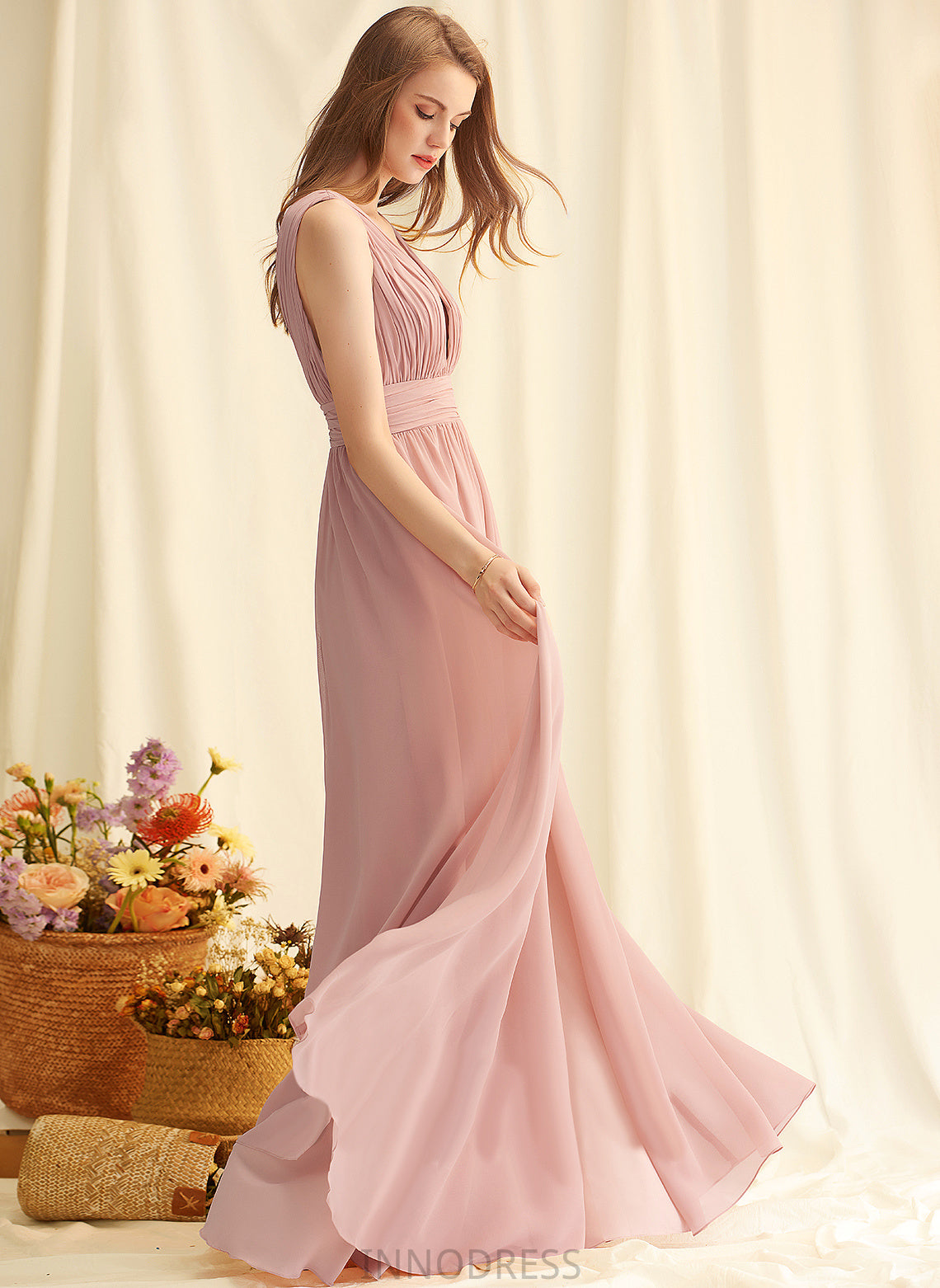 Silhouette Fabric Straps&Sleeves V-neck Neckline Length A-Line Floor-Length Rhoda Bridesmaid Dresses