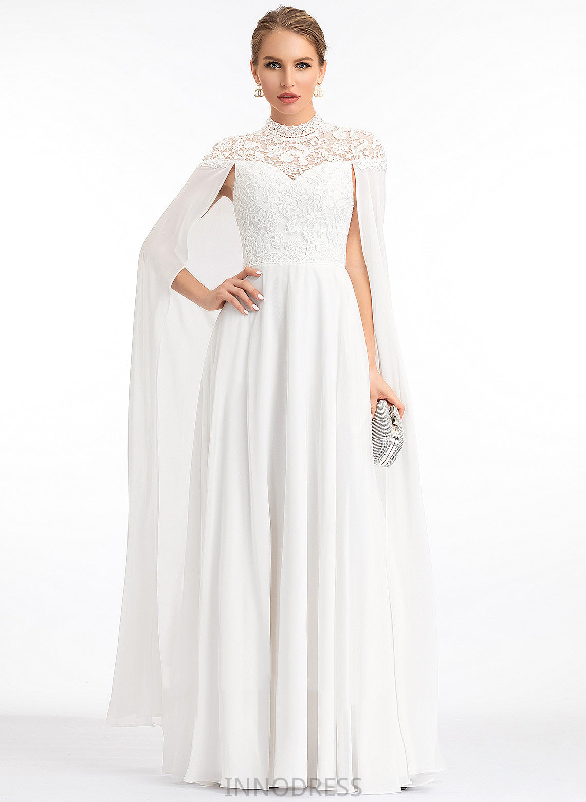 High Faith Wedding Dress Chiffon A-Line Lace Neck Floor-Length Wedding Dresses