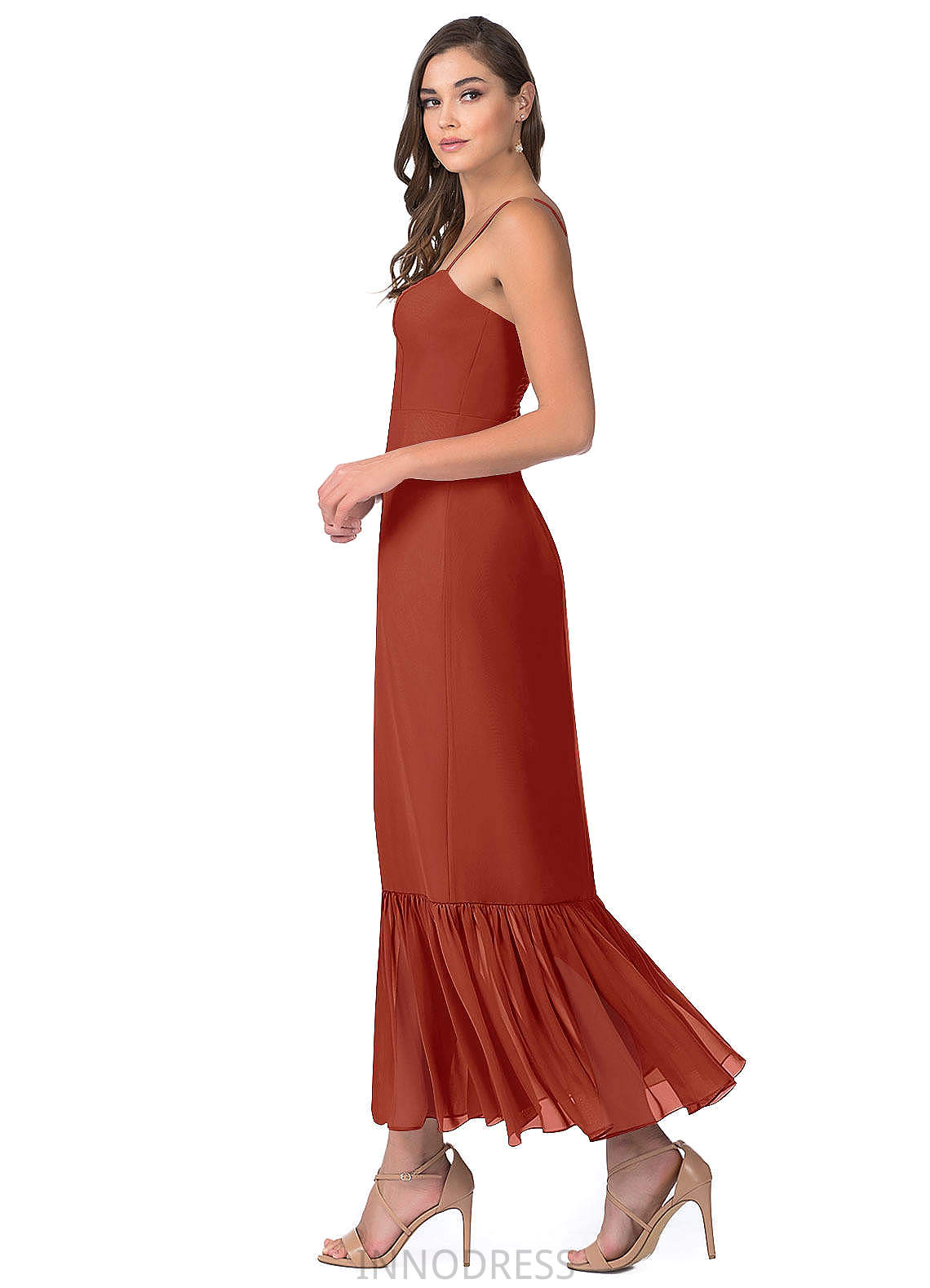 Coral Sleeveless Natural Waist A-Line/Princess Floor Length V-Neck Bridesmaid Dresses