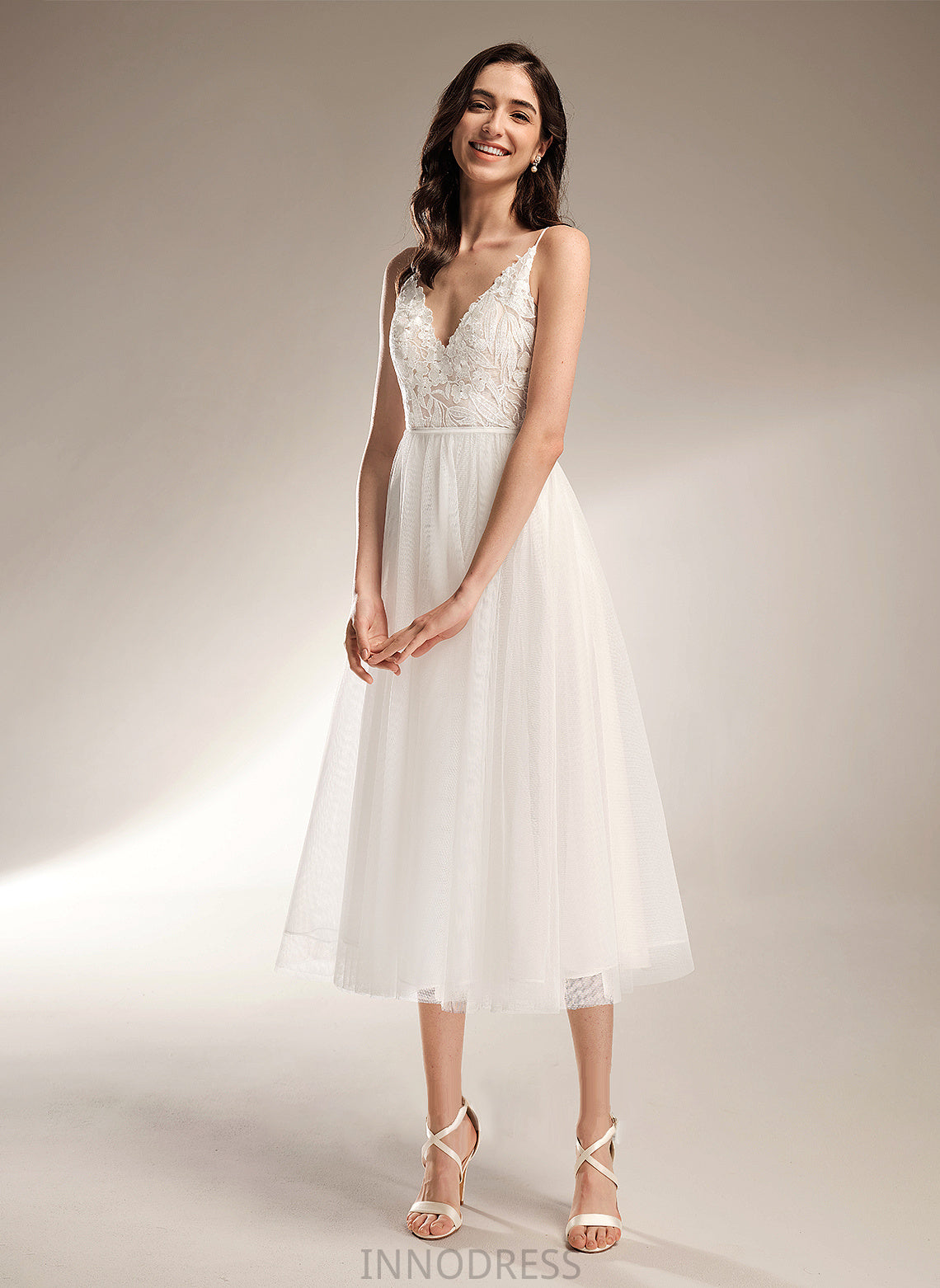 A-Line V-neck Wedding Dresses Wedding Tea-Length Joslyn Dress