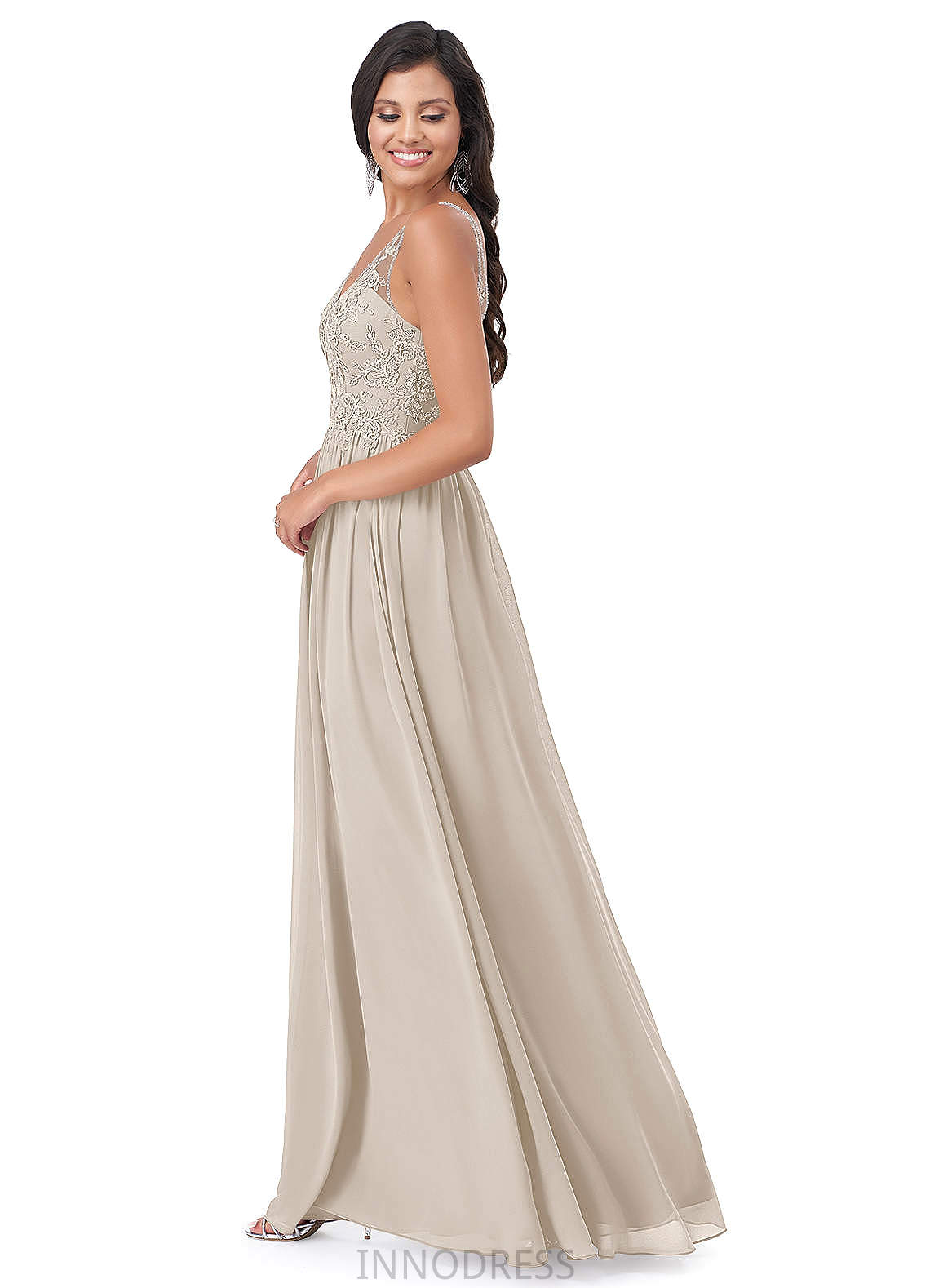 Olive V-Neck Sleeveless Natural Waist Floor Length A-Line/Princess Bridesmaid Dresses