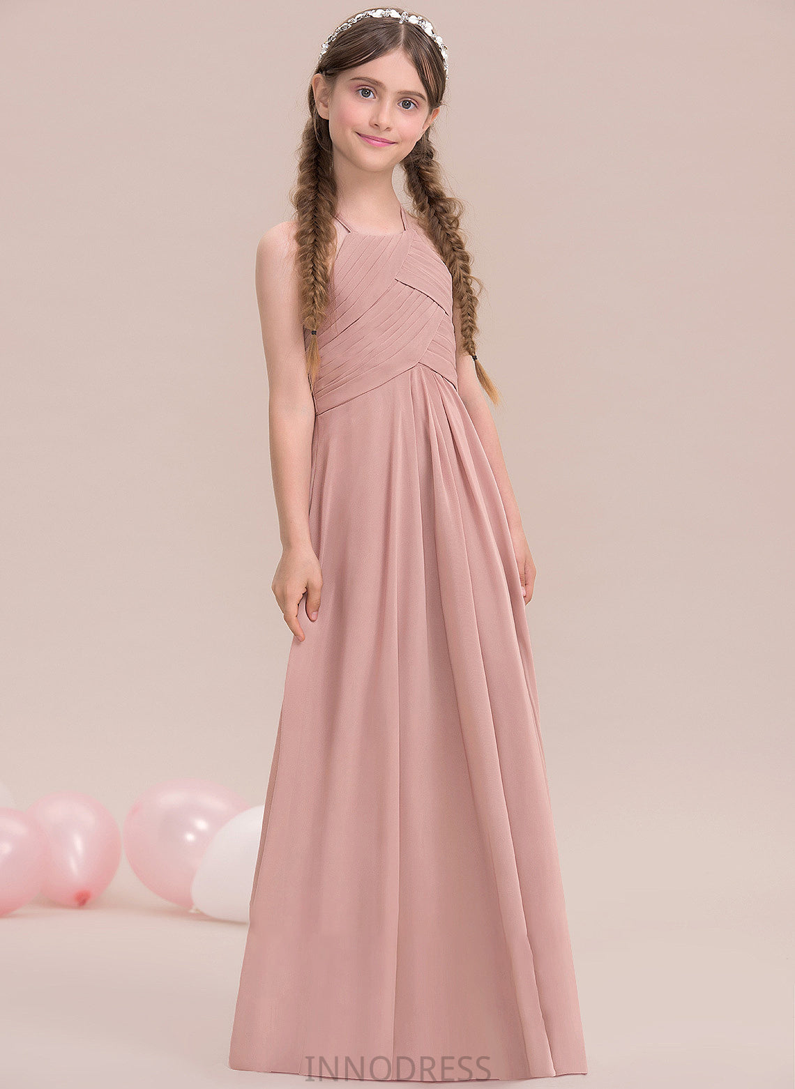 Neck A-Line Floor-Length Donna With Scoop Chiffon Junior Bridesmaid Dresses Ruffle