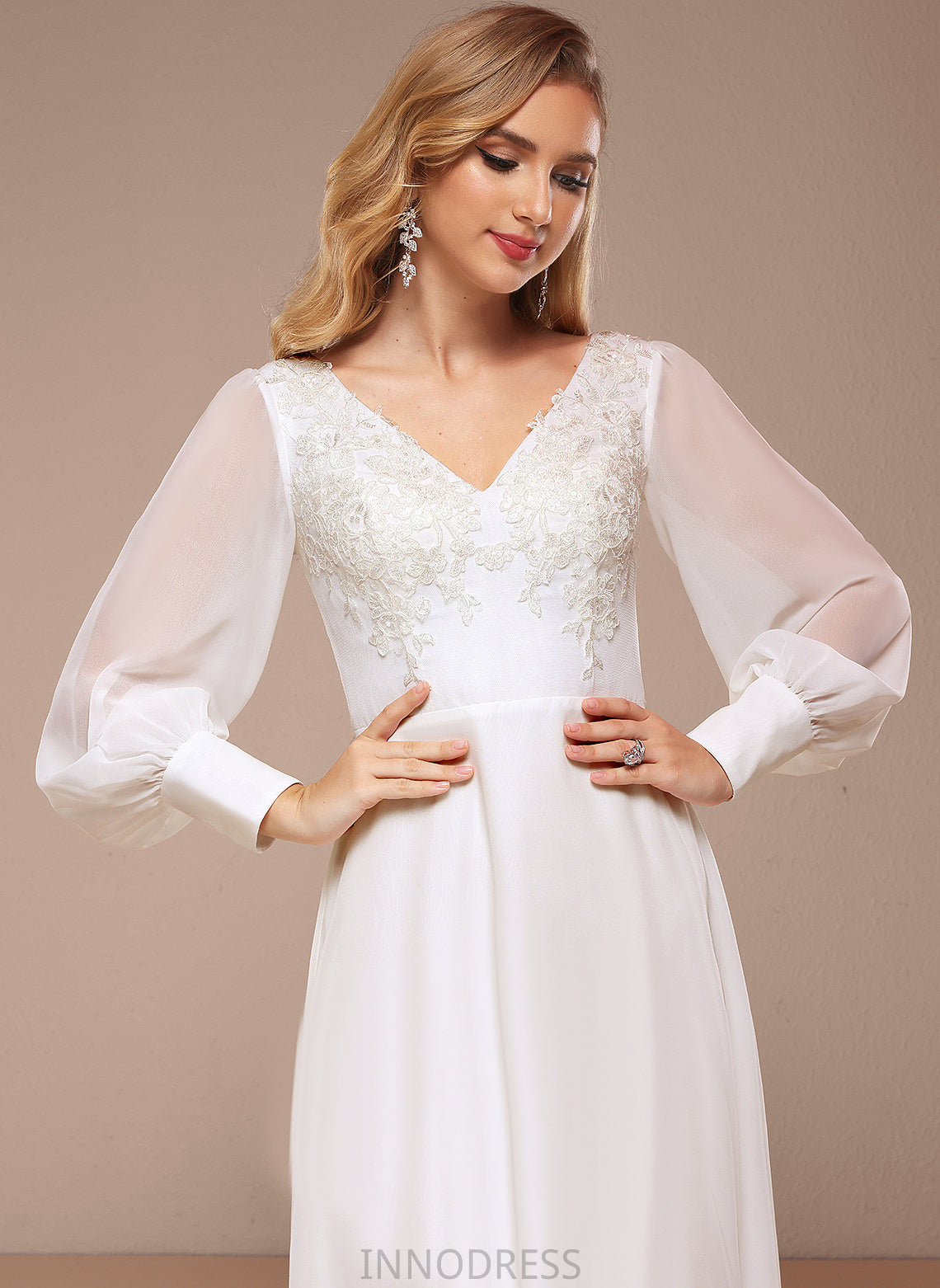 With Dress Chiffon Wedding Dresses V-neck Sequins Floor-Length A-Line Lace Simone Wedding