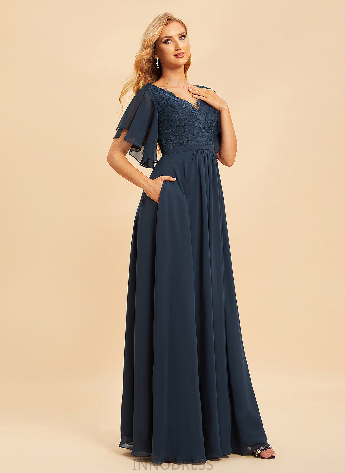 Embellishment SplitFront Fabric Neckline Lace Length Silhouette A-Line V-neck Floor-Length Moriah Floor Length Bridesmaid Dresses