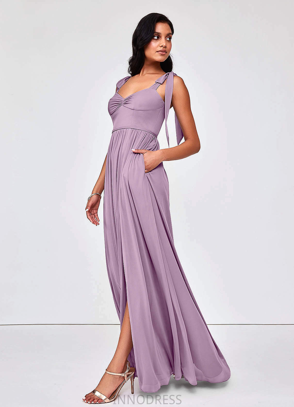 Isabella A-Line/Princess Sleeveless Floor Length Natural Waist Straps Bridesmaid Dresses