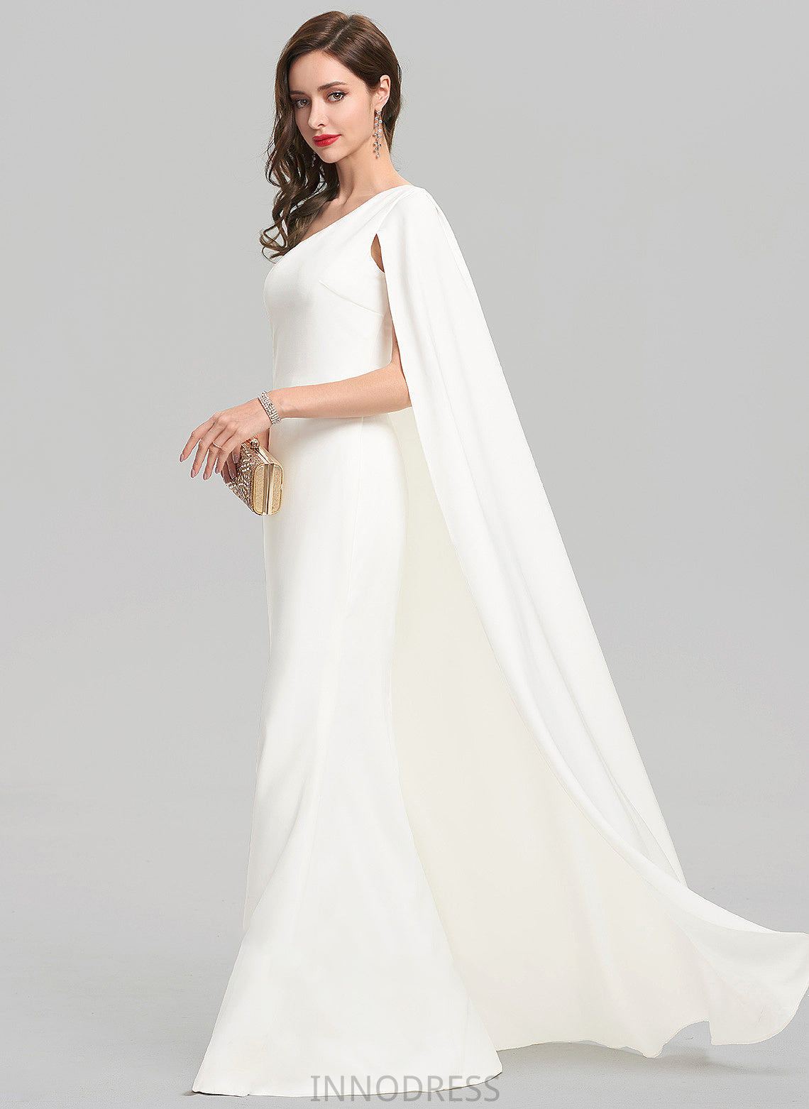 Wedding Dresses Crepe Dress One-Shoulder Floor-Length Marin Stretch Sheath/Column Wedding