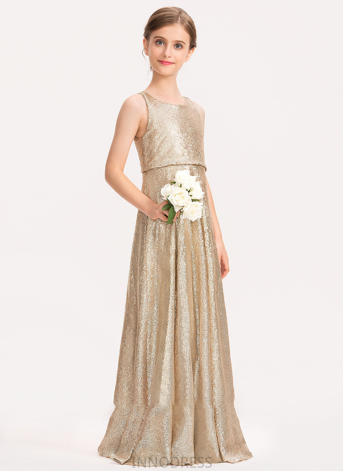 Scoop Neck Sequined Junior Bridesmaid Dresses A-Line Floor-Length Jane