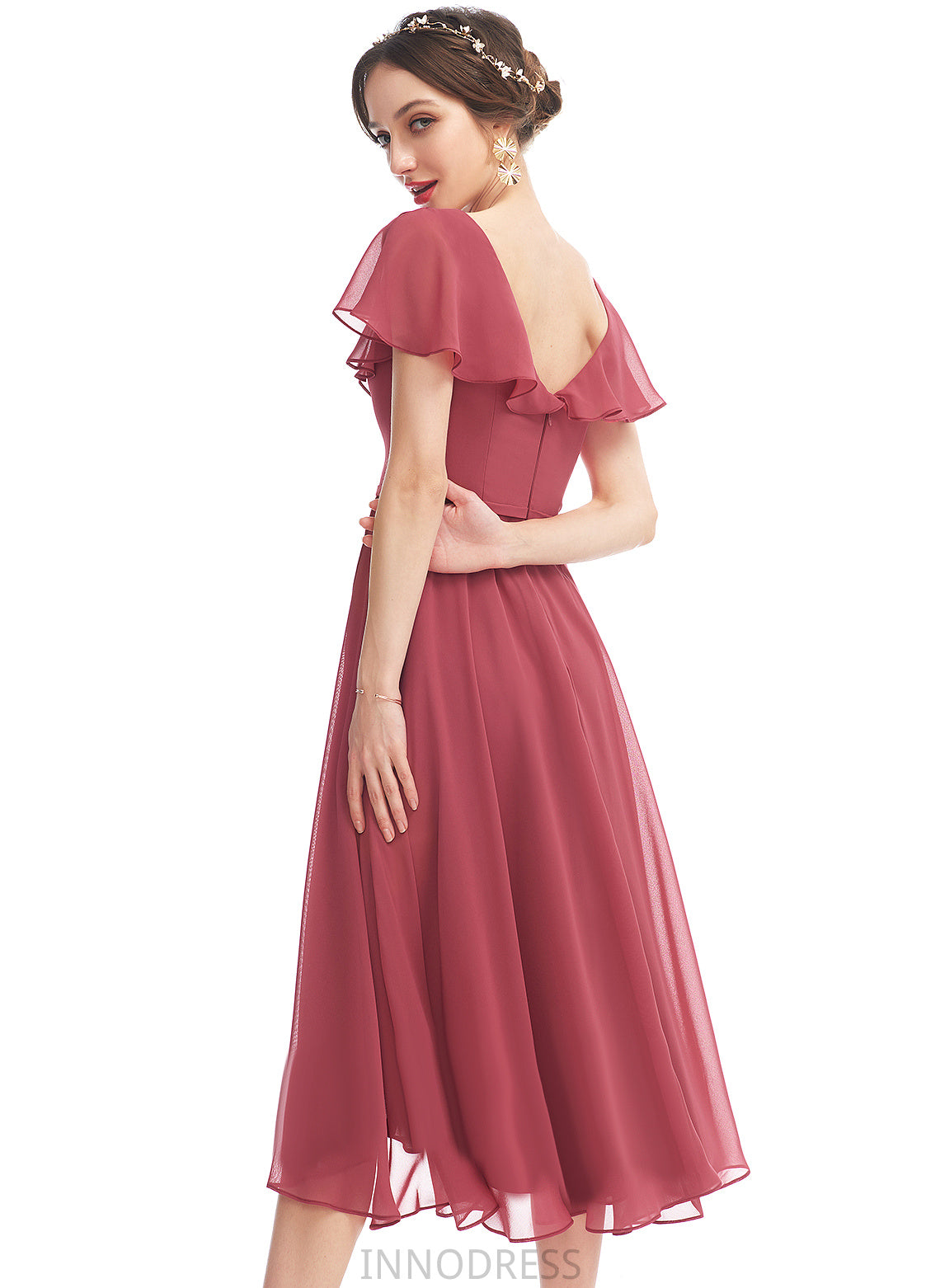 Length Neckline Asymmetrical Fabric A-Line Ruffle Silhouette V-neck Embellishment Anabella Sleeveless Floor Length Bridesmaid Dresses