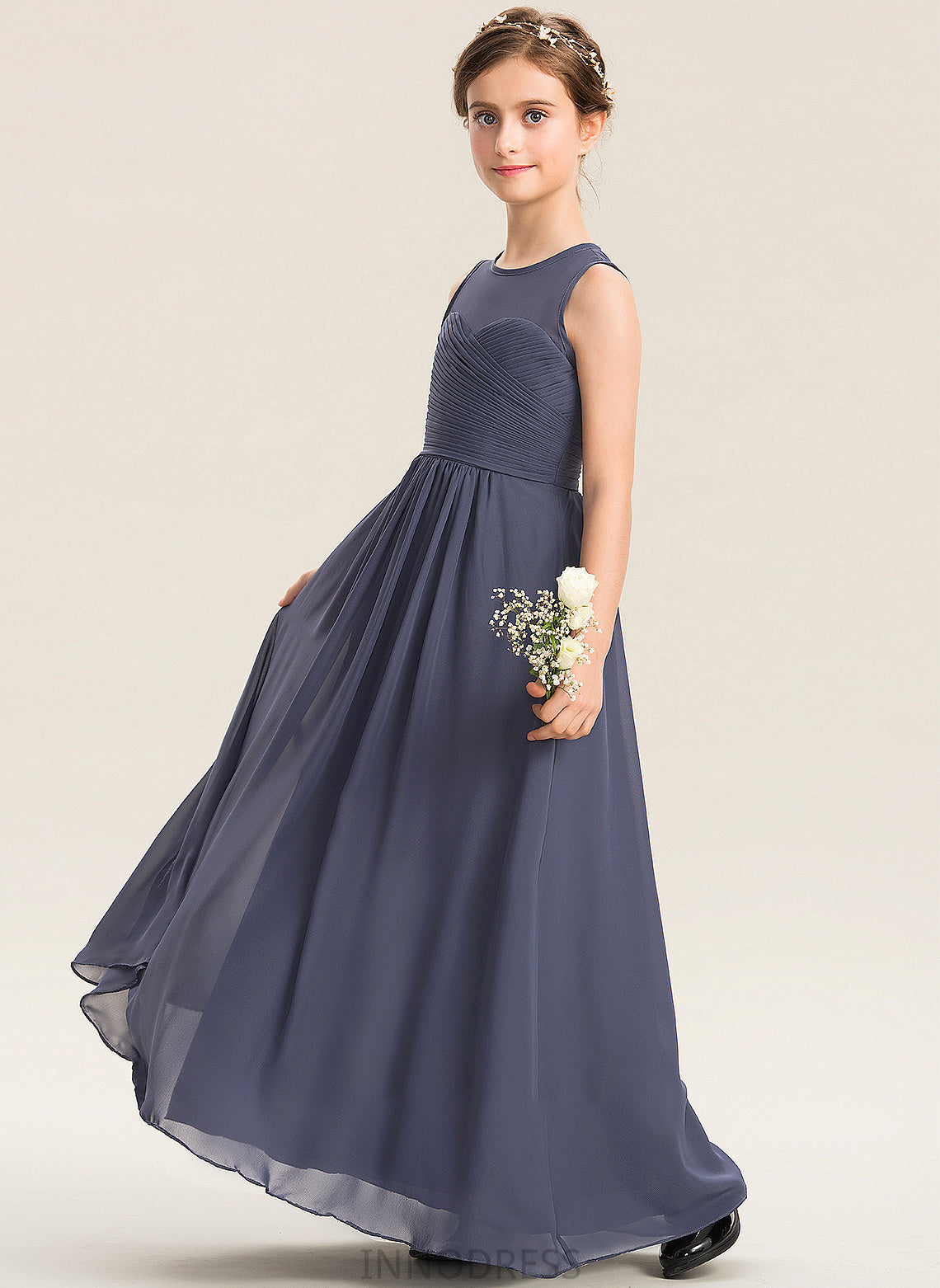 With Junior Bridesmaid Dresses Chiffon Gloria Ruffle A-Line Floor-Length Scoop Neck