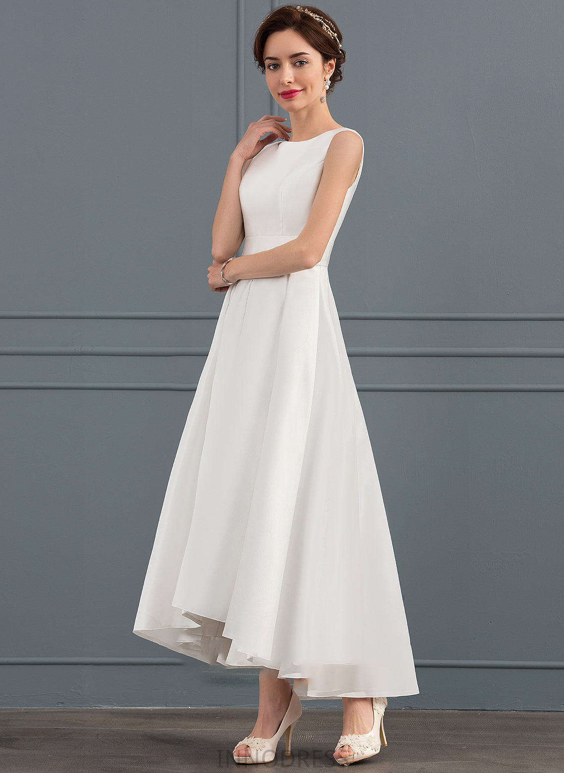 Satin Wedding Dresses Asymmetrical A-Line Erika Neckline Dress Wedding Square