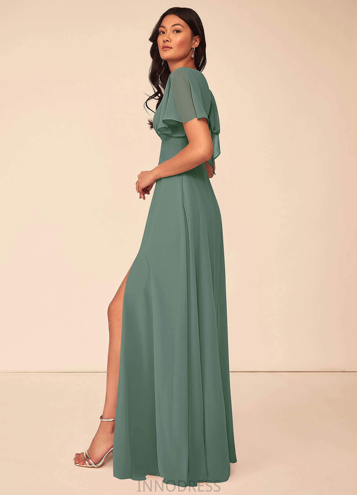 Meredith Spaghetti Staps Sleeveless Natural Waist A-Line/Princess Floor Length Bridesmaid Dresses