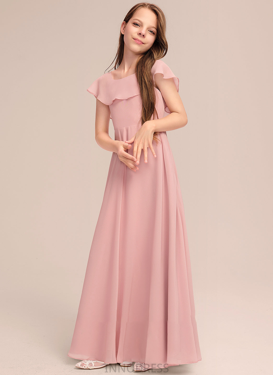 With Floor-Length A-Line Neck Maliyah Cascading Scoop Chiffon Junior Bridesmaid Dresses Ruffles