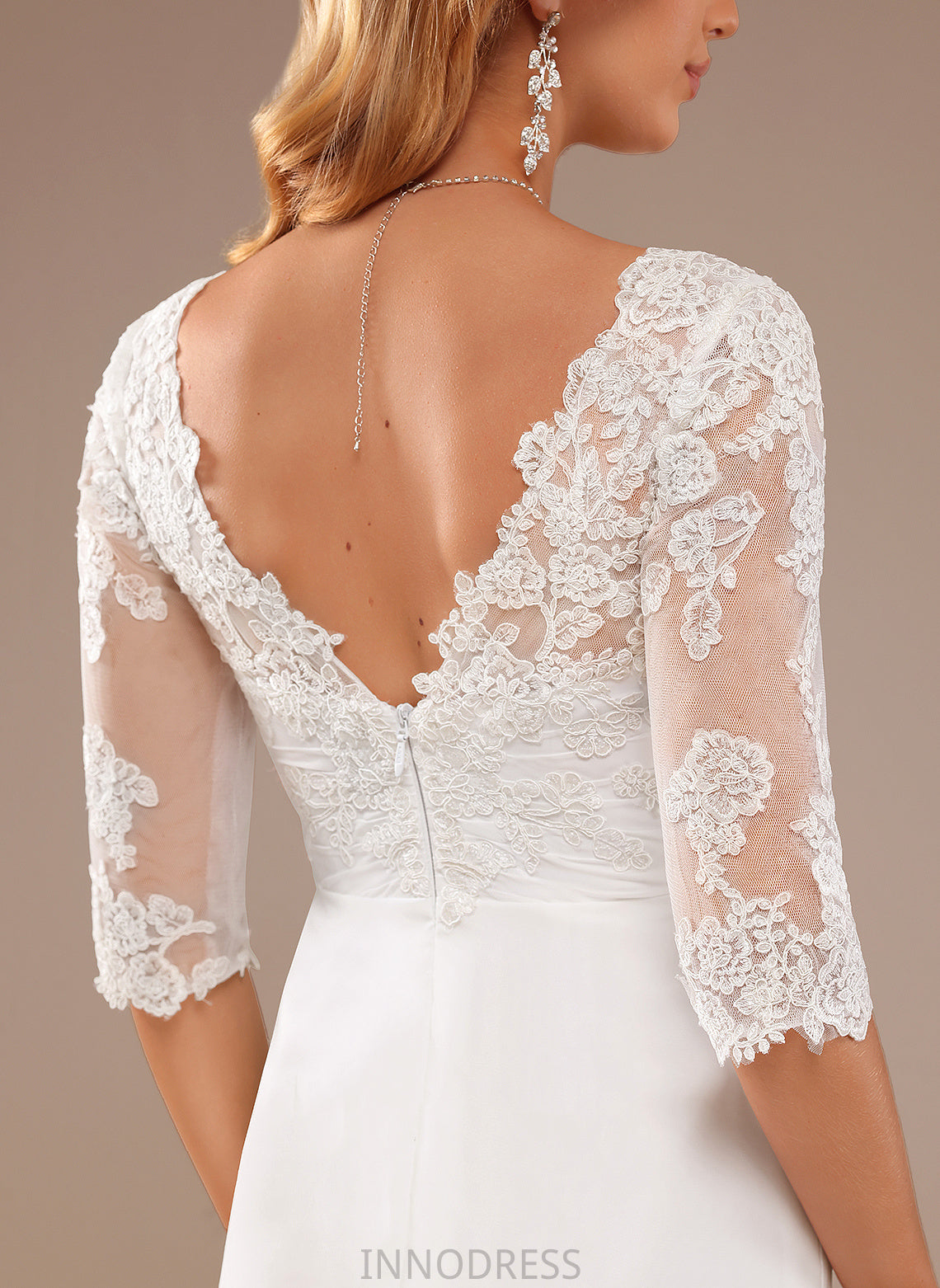 A-Line Chiffon Dress With Wedding Ruffle Lace Lace V-neck Wedding Dresses Asymmetrical Tianna