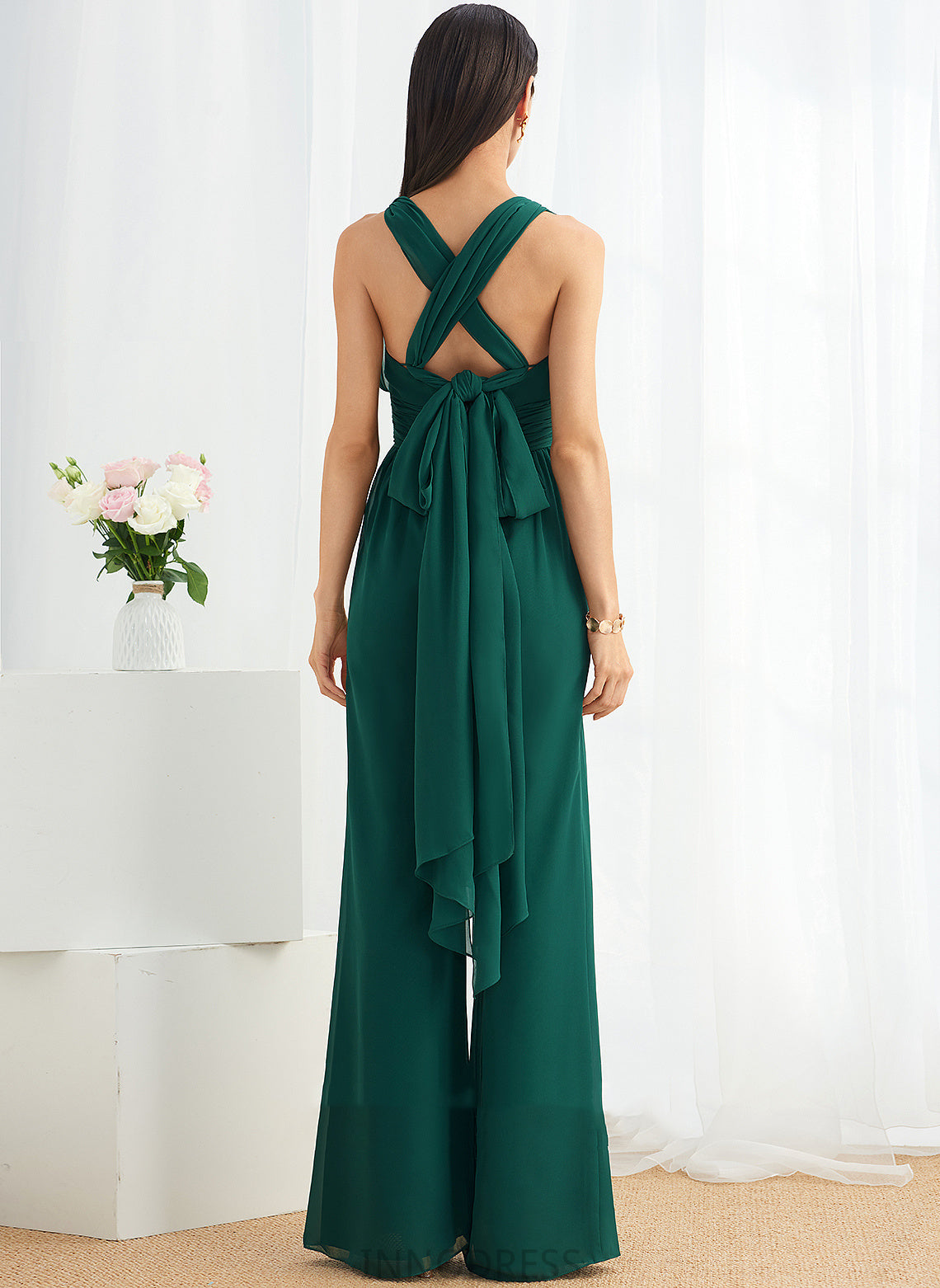 Straps V-neck HighNeck Fabric Floor-Length Neckline Ruffle Embellishment Halter Length One-Shoulder Greta Bridesmaid Dresses