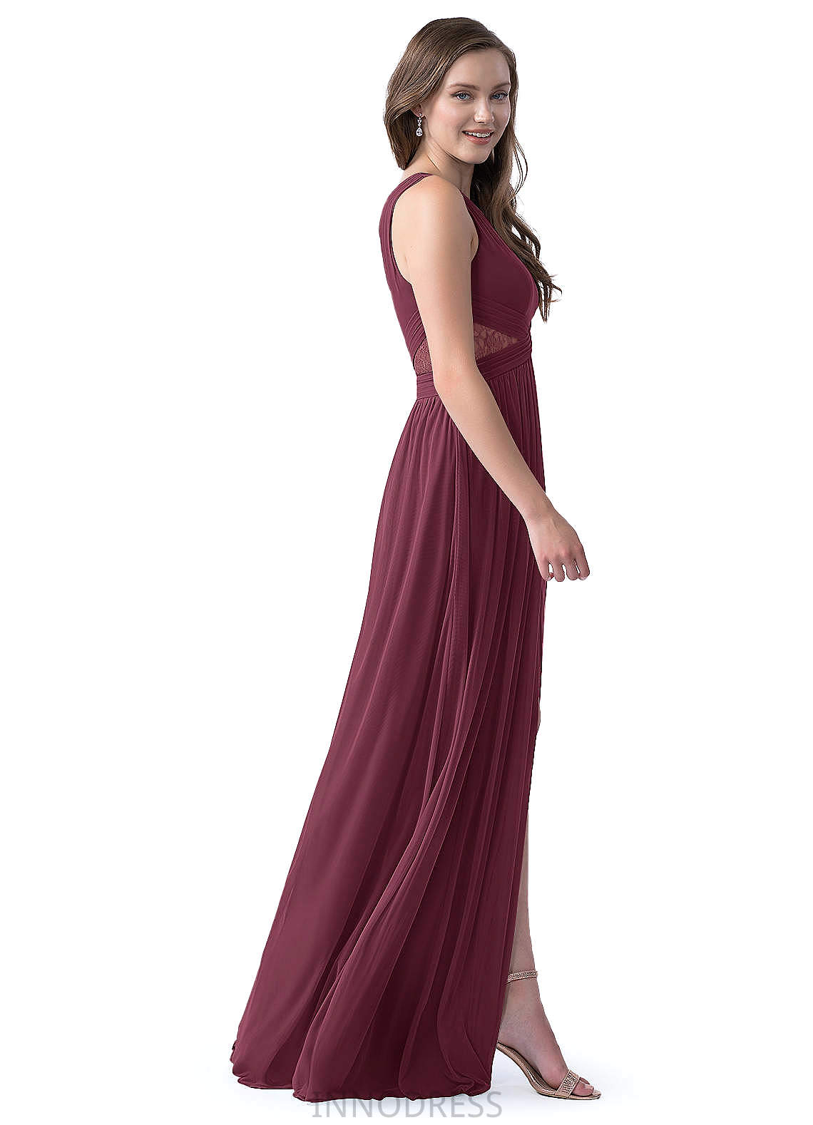 Scarlet Sleeveless Natural Waist Sheath/Column Floor Length Scoop Bridesmaid Dresses