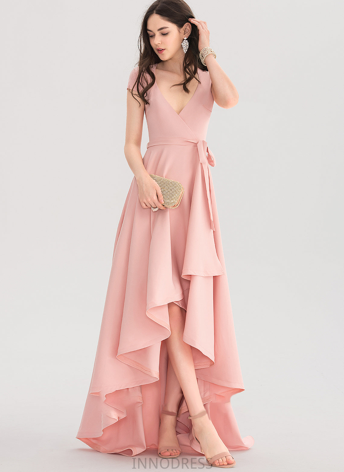 Prom Dresses V-neck Stretch Asymmetrical Nylah Crepe A-Line