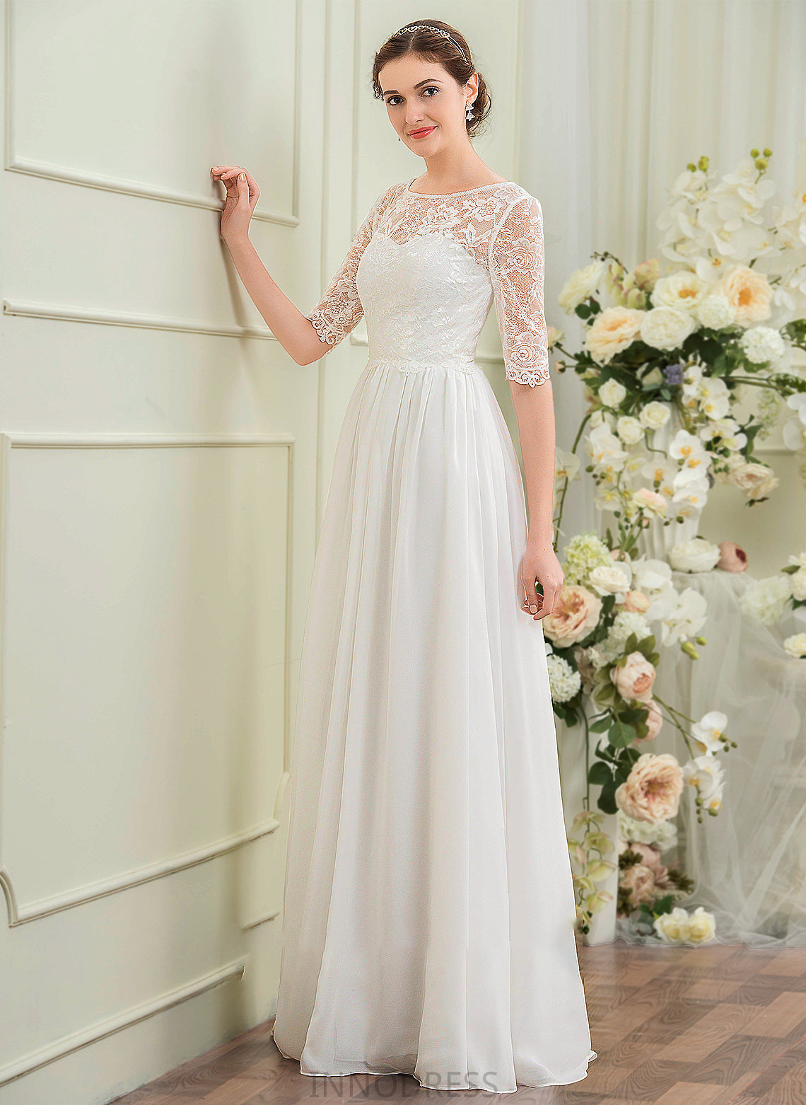 Chiffon Floor-Length Illusion Wedding Dresses Dress Wedding A-Line Dana