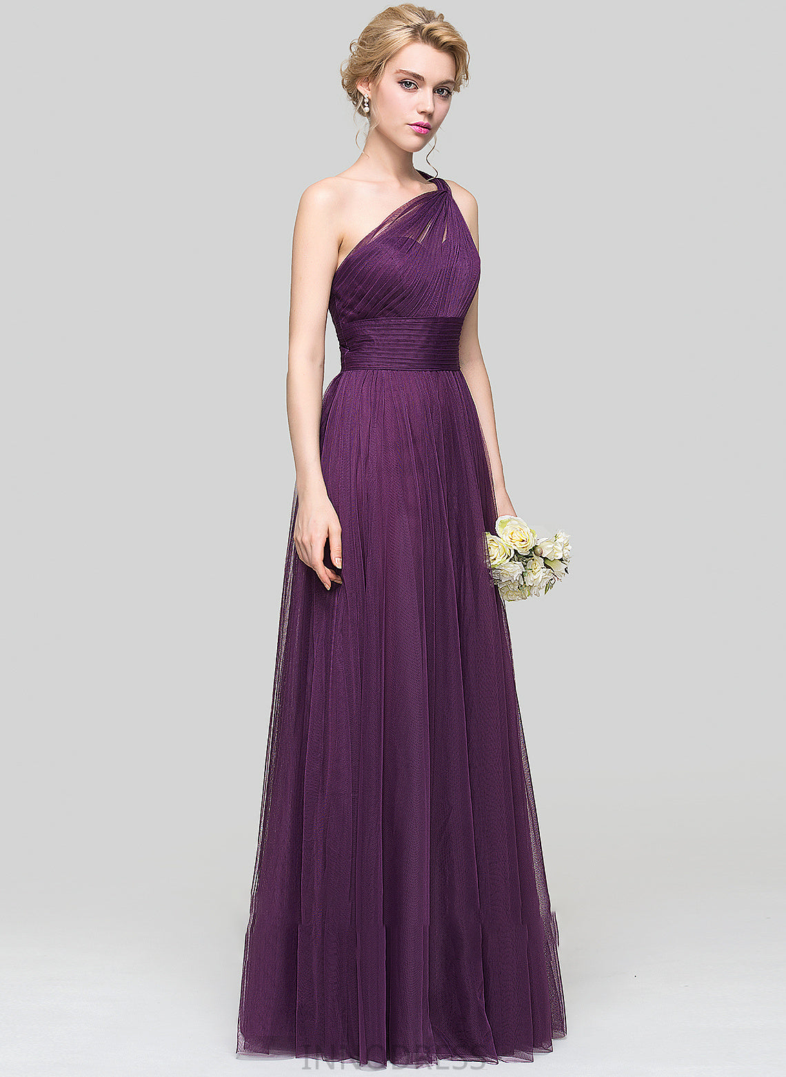 Prom Dresses A-Line Sara Floor-Length Ruffle With One-Shoulder Tulle