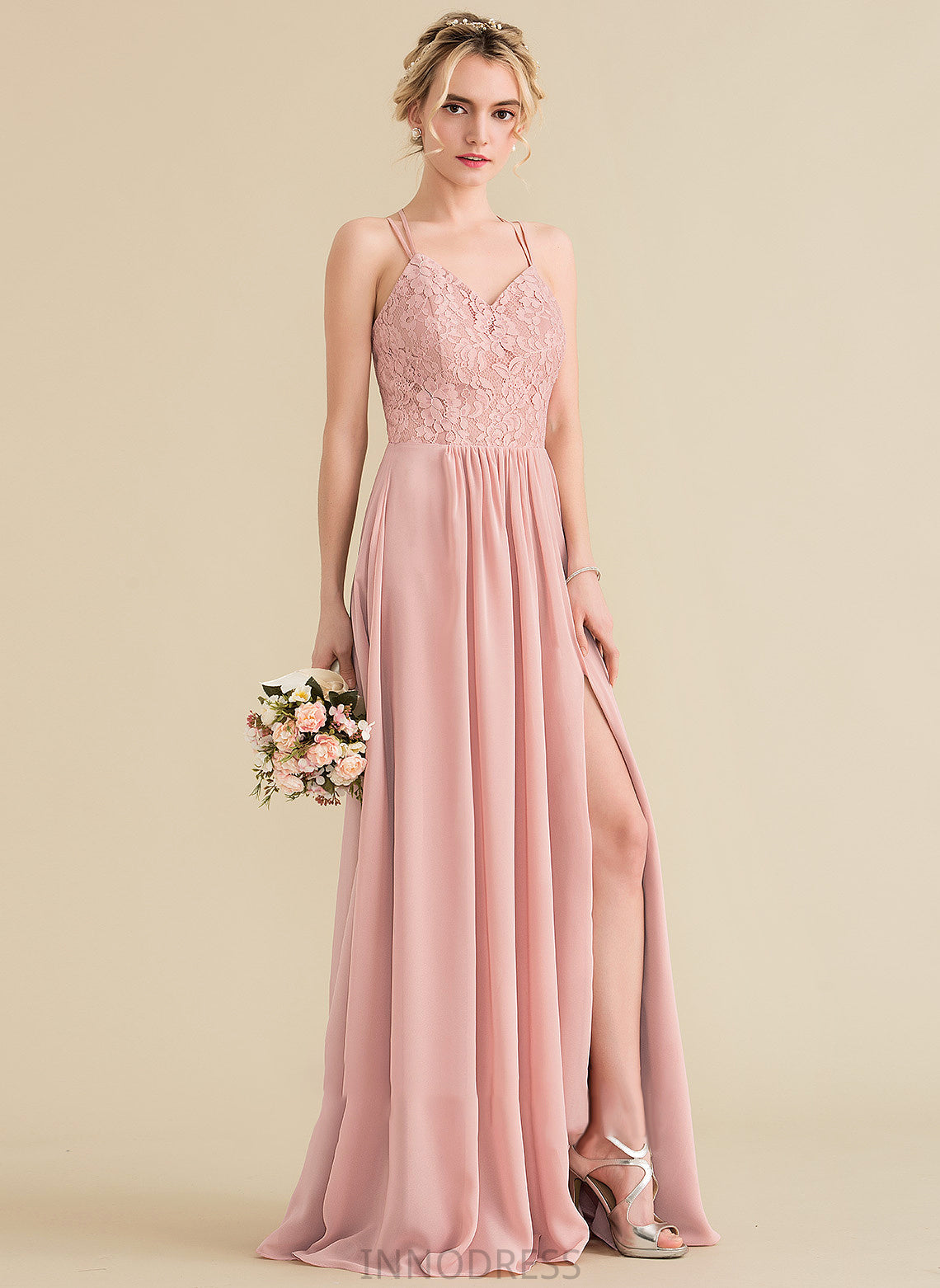 Split Sweetheart Front Prom Dresses With Lace A-Line Evelyn Chiffon Floor-Length