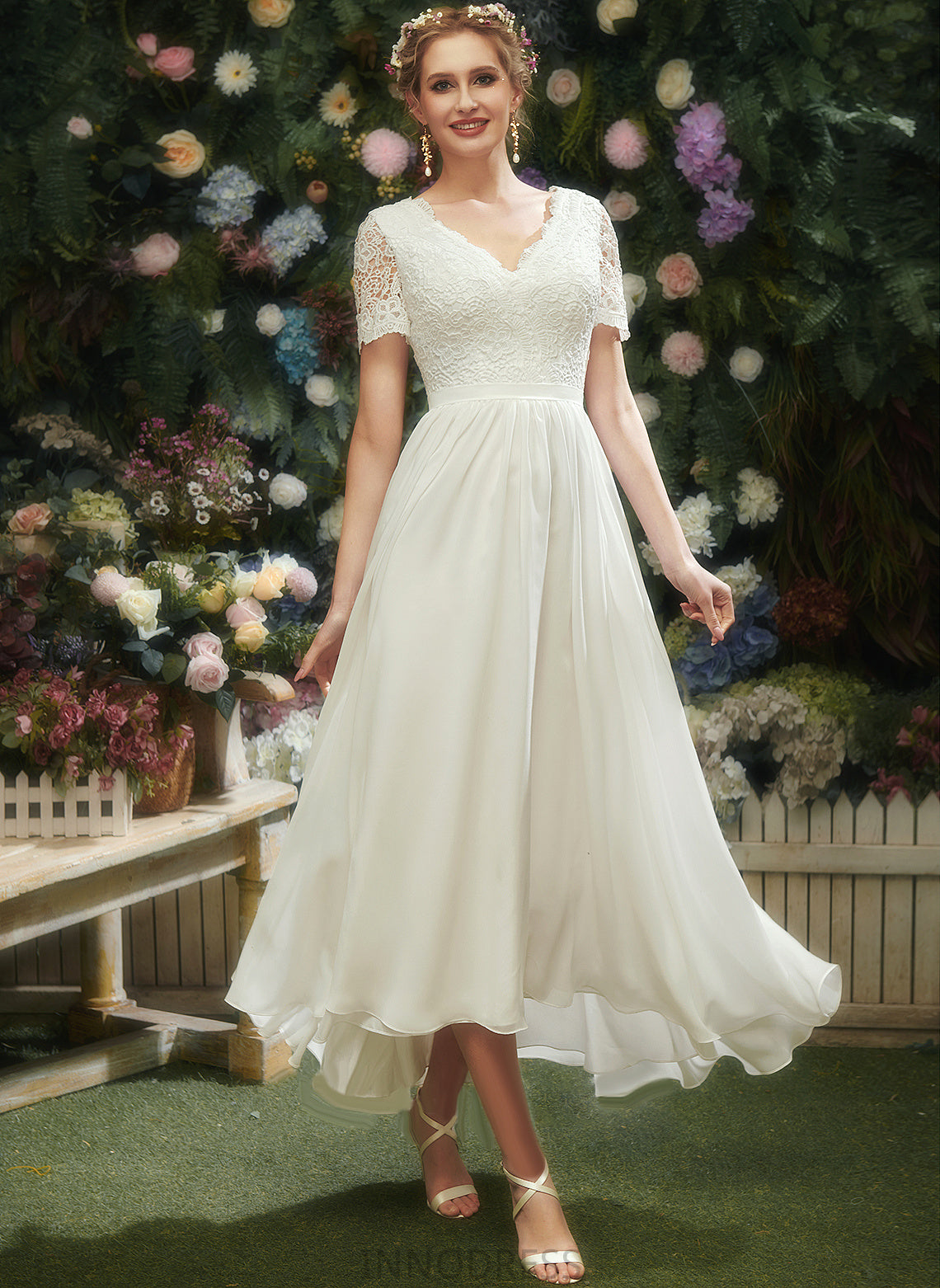 Chiffon Asymmetrical Dress Wedding Dresses Wedding A-Line Lace V-neck With Lola