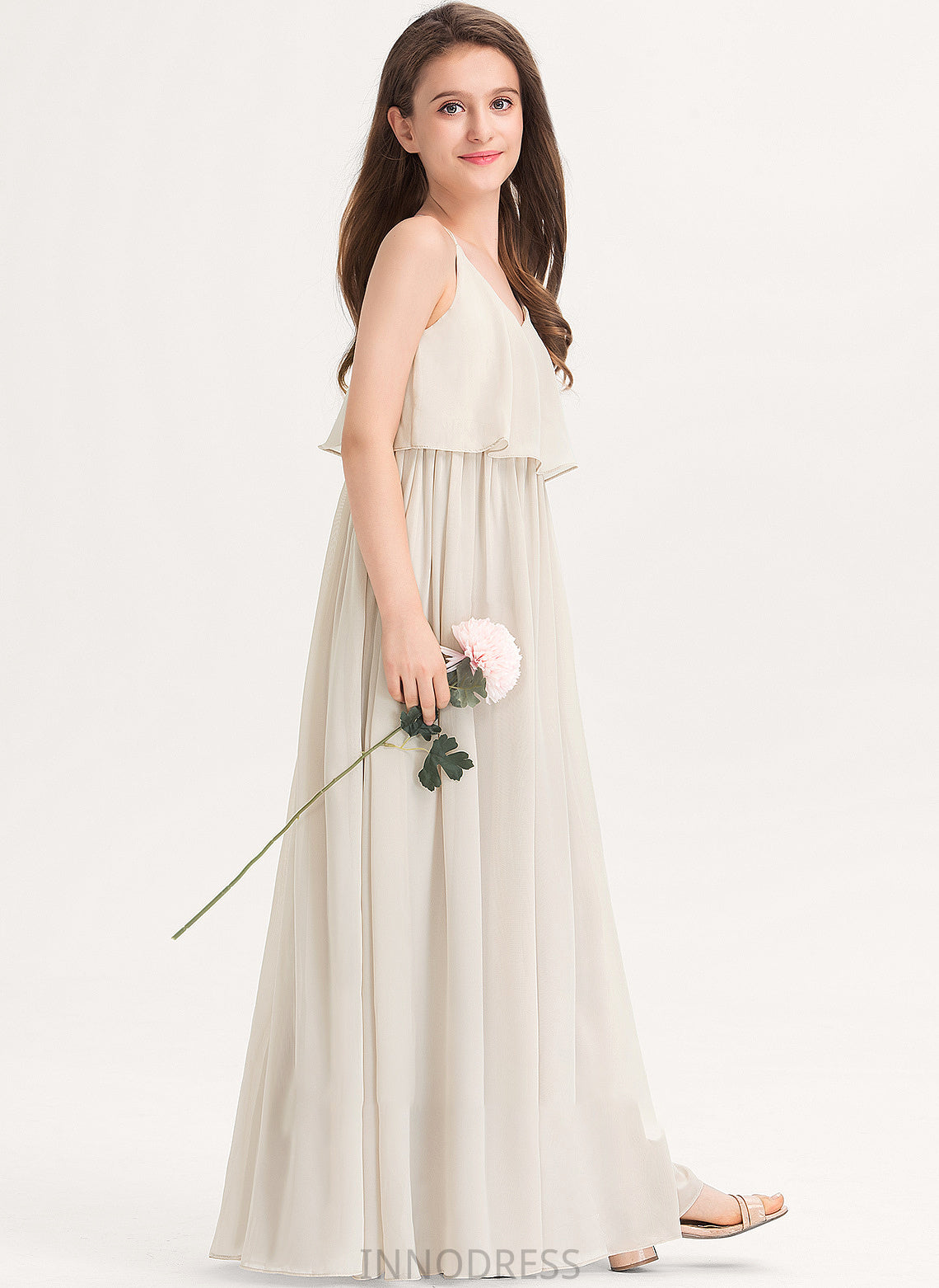 Kailee A-Line Junior Bridesmaid Dresses V-neck Floor-Length Chiffon