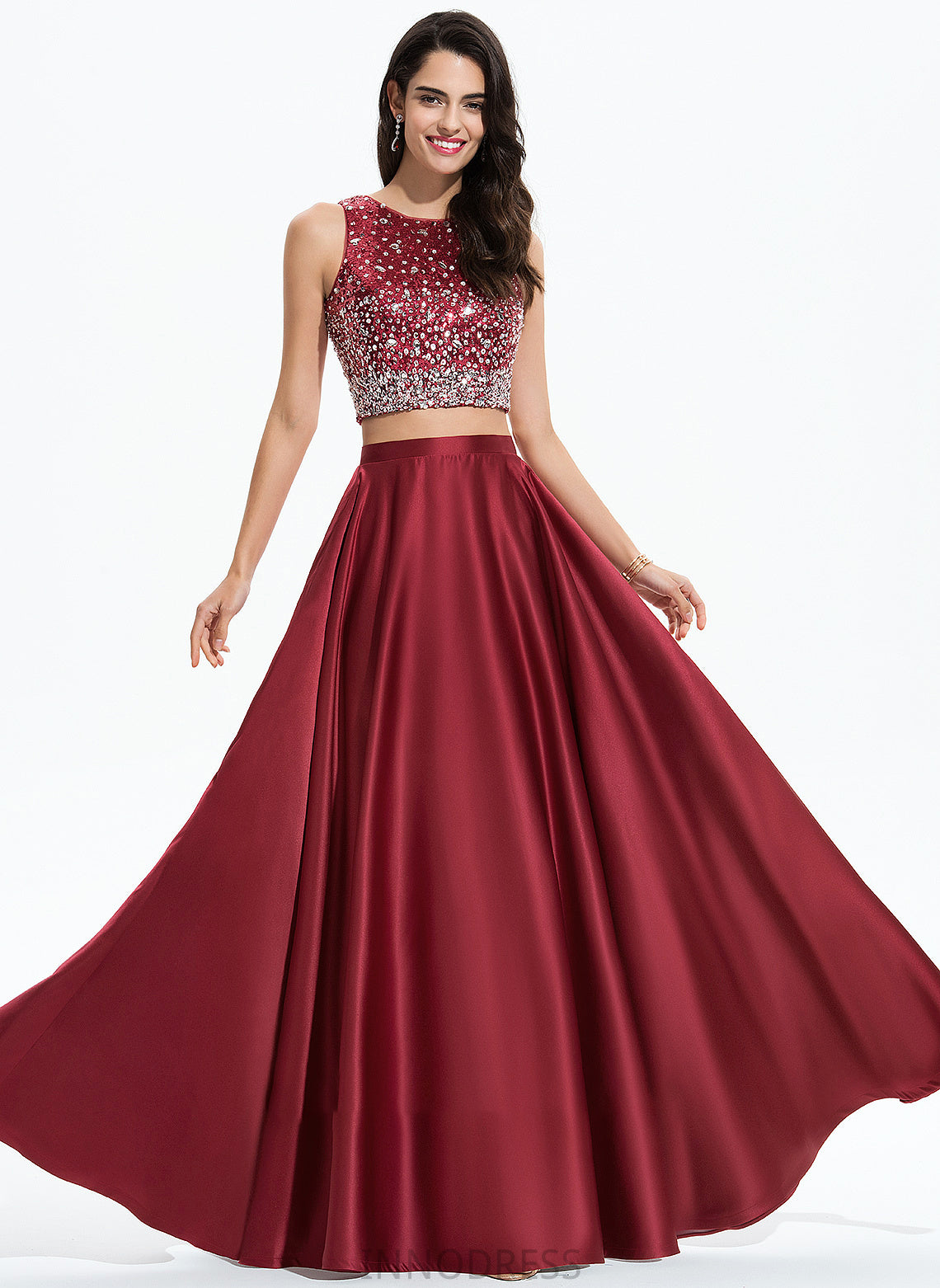 Floor-Length Prom Dresses Scoop Beading Adalyn Neck Satin With A-Line Sequins