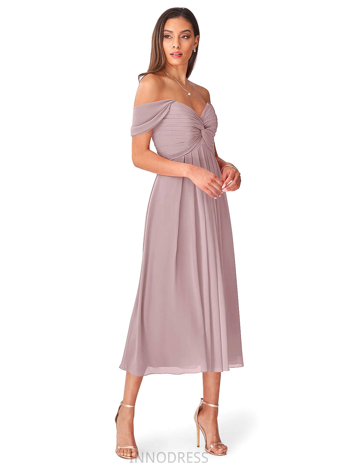 Genesis Floor Length Sheath/Column Natural Waist V-Neck Sleeveless Bridesmaid Dresses