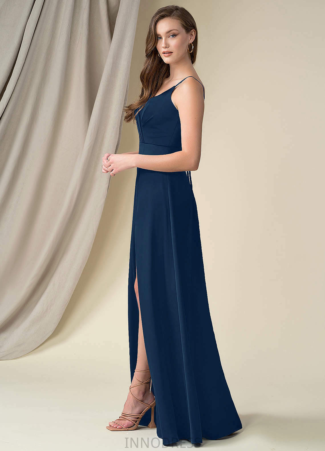 Kelsey Natural Waist A-Line/Princess Sleeveless Floor Length Spaghetti Staps Bridesmaid Dresses