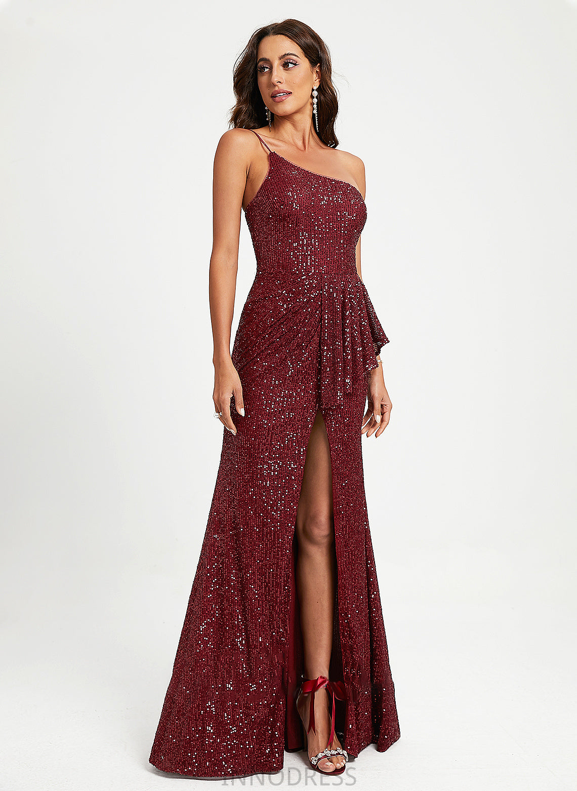 Ruffle Prom Dresses Floor-Length Sequins With Ashleigh One-Shoulder Sheath/Column Sequined