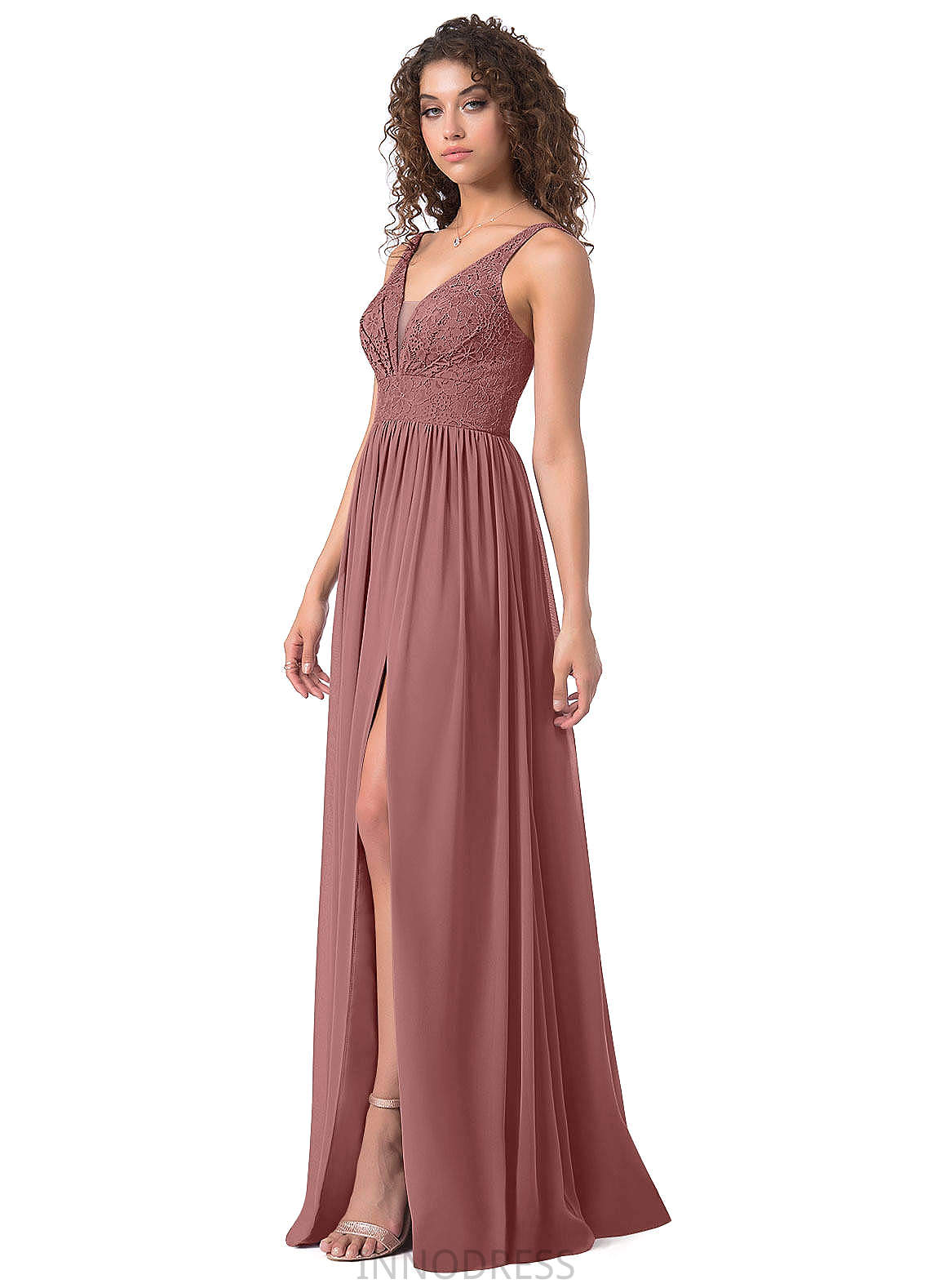 Amelia Floor Length A-Line/Princess V-Neck Natural Waist Sleeveless Bridesmaid Dresses