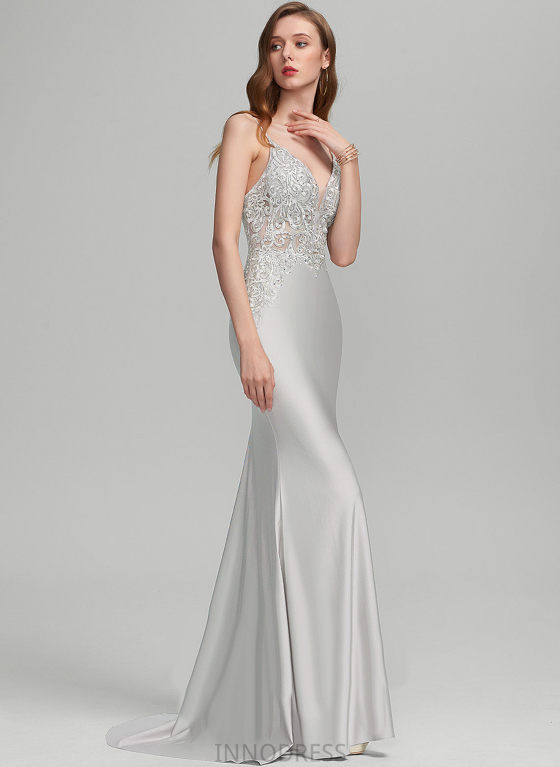 Train V-neck Sequins With Prom Dresses Sweep Trumpet/Mermaid Ximena