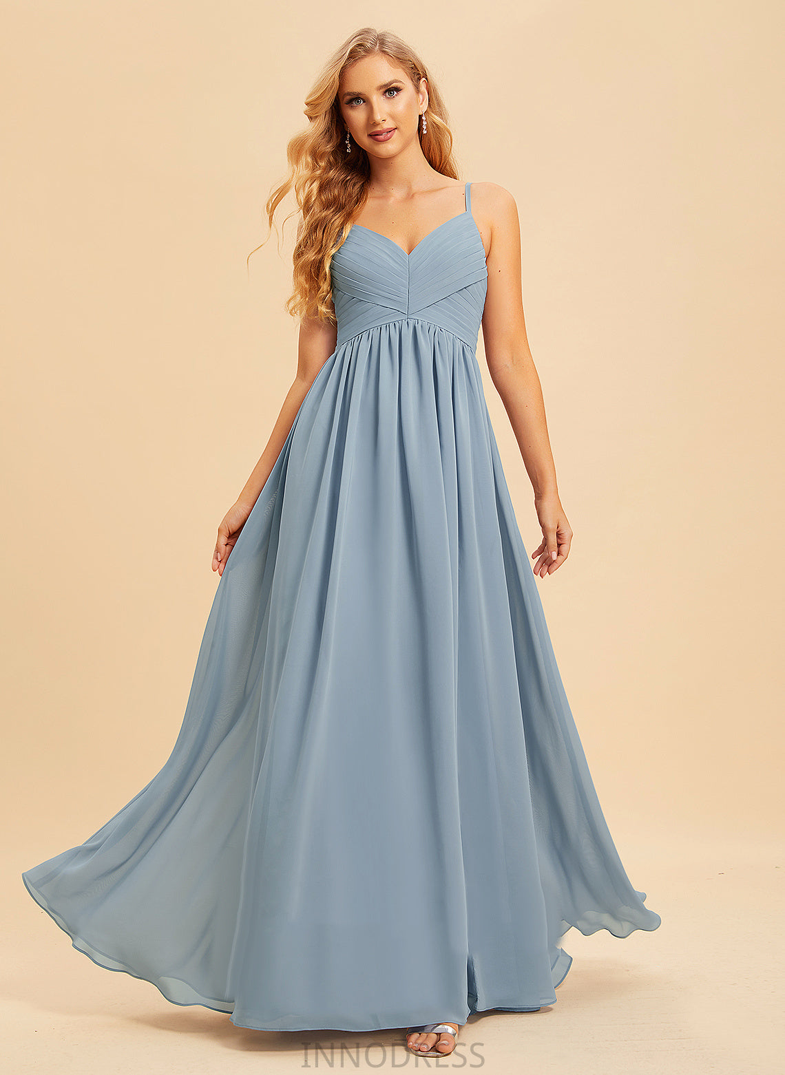 A-Line Neckline SplitFront V-neck Floor-Length Fabric Embellishment Silhouette Length Lara Natural Waist A-Line/Princess Bridesmaid Dresses