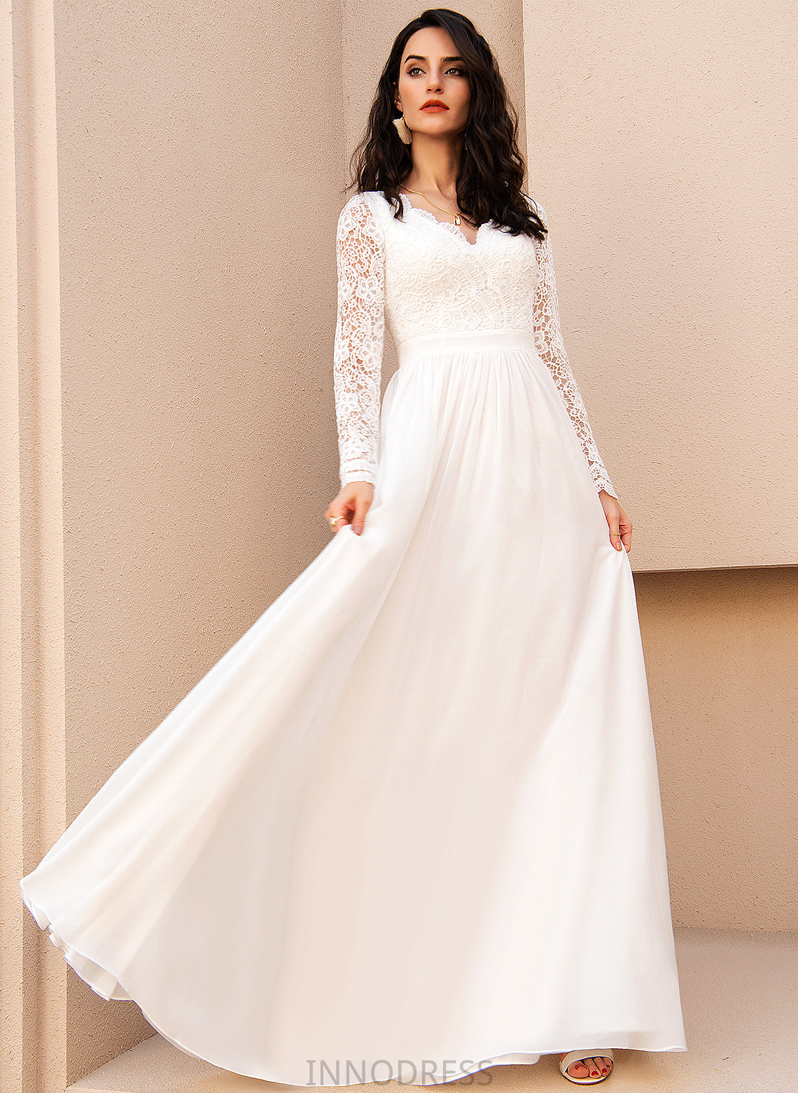 Magdalena A-Line Wedding Chiffon V-neck Dress Floor-Length Wedding Dresses Lace