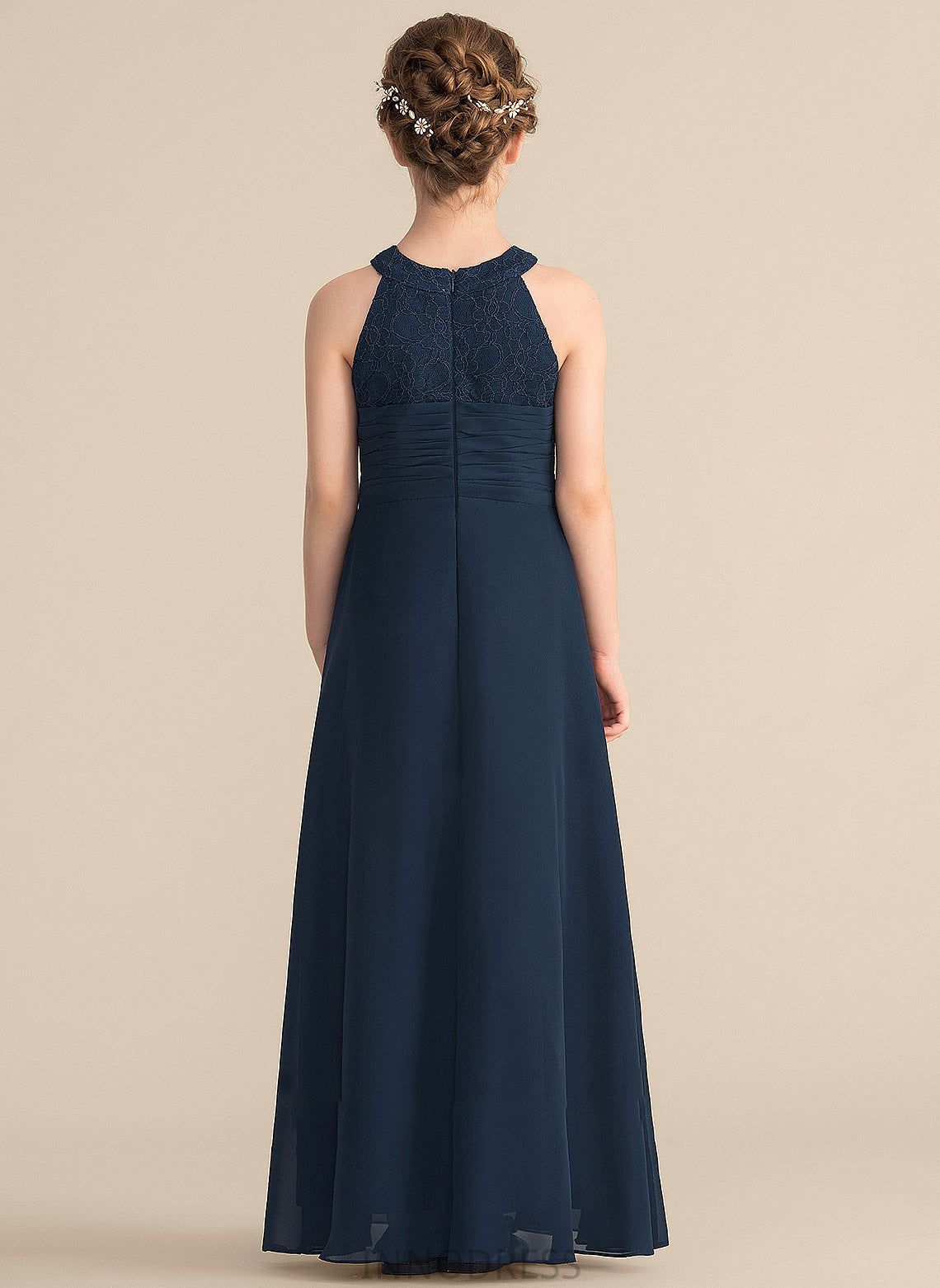 With Neck Chiffon Scoop Lace Jaelynn Floor-Length Ruffle Junior Bridesmaid Dresses A-Line Beading