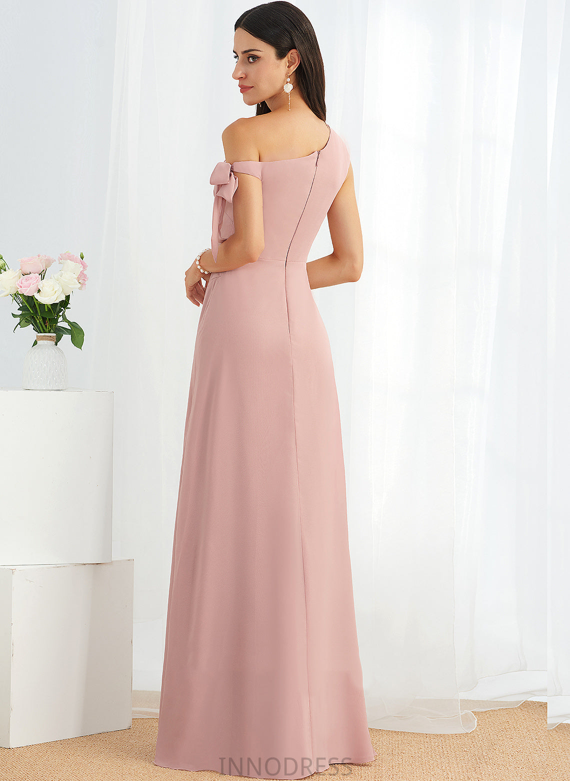 Length A-Line Floor-Length Silhouette Embellishment Bow(s) Neckline One-Shoulder Fabric Addisyn Natural Waist Floor Length Bridesmaid Dresses