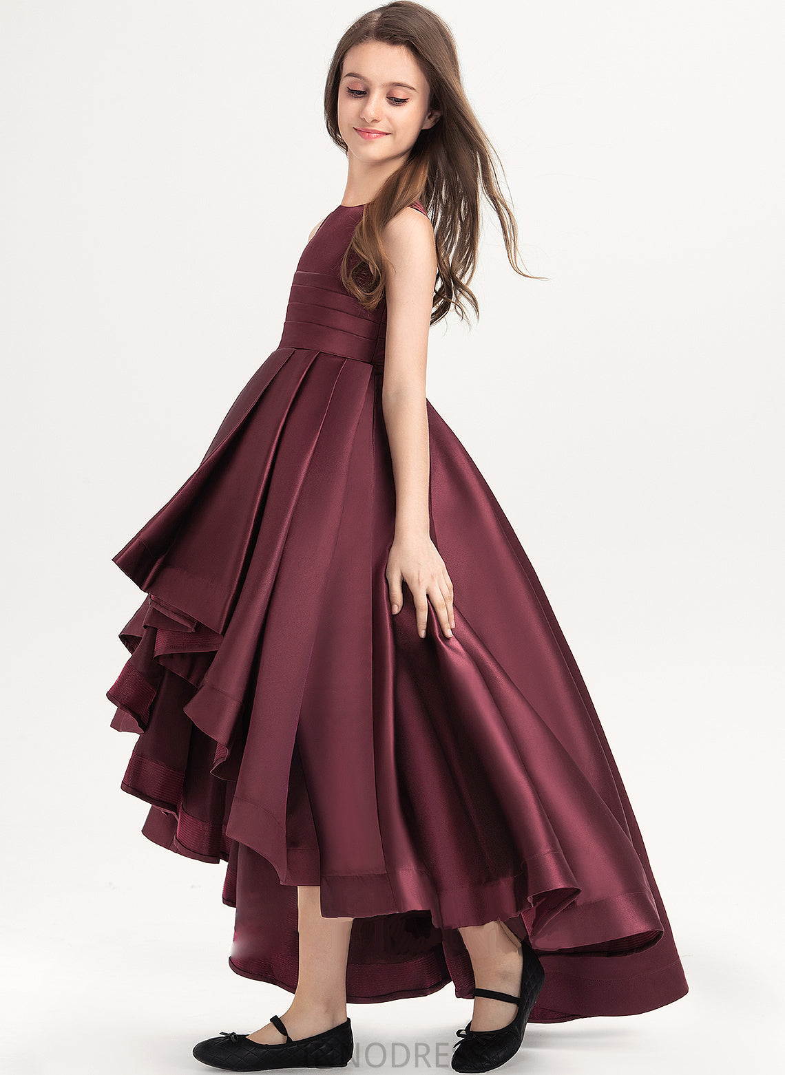 Sasha Junior Bridesmaid Dresses Neck Asymmetrical Ruffle With Satin A-Line Scoop