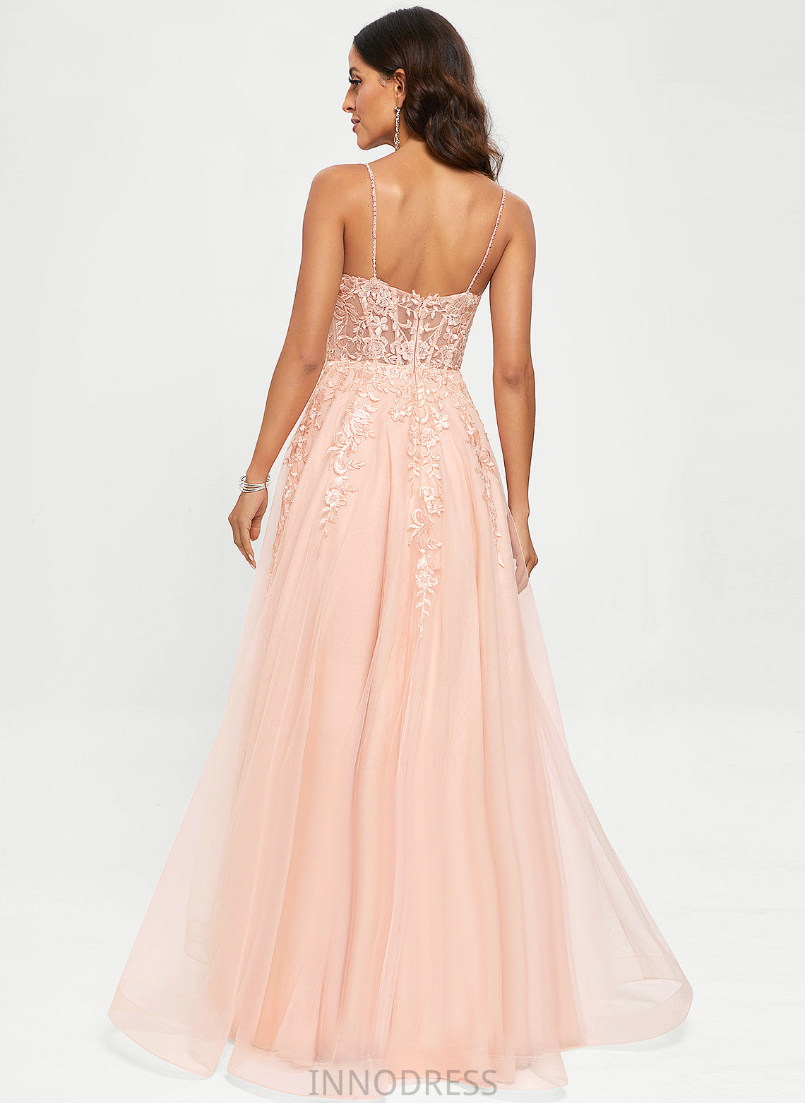 Marcia Tulle Sequins A-Line Scoop With Prom Dresses Floor-Length Lace