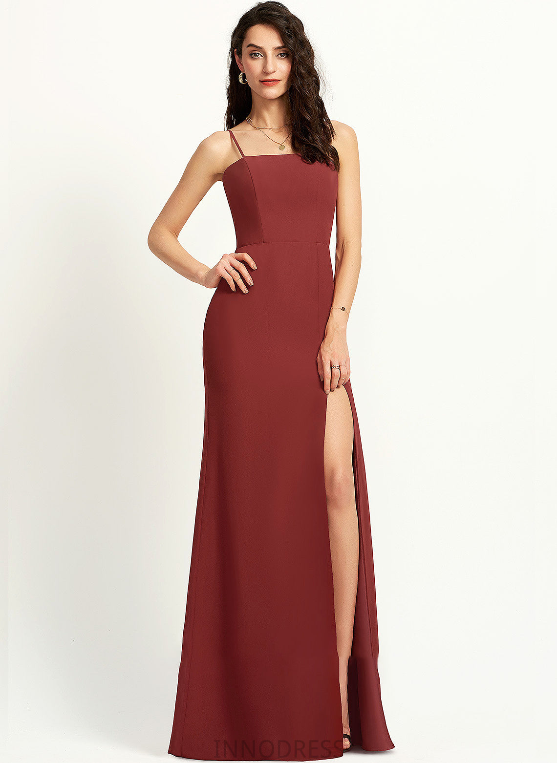 Split Neckline Sheath/Column Floor-Length Jamie With Prom Dresses Front Square