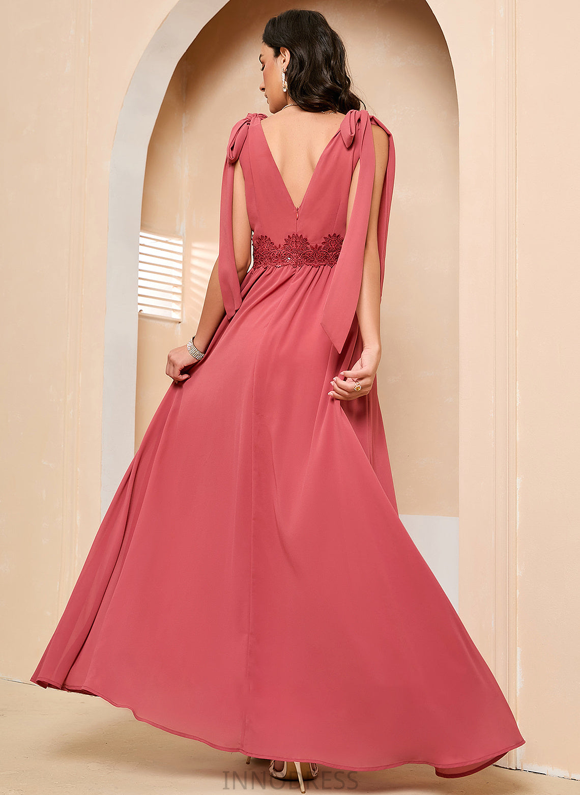 V-neck Prom Dresses A-Line With Bow(s) Myla Ankle-Length