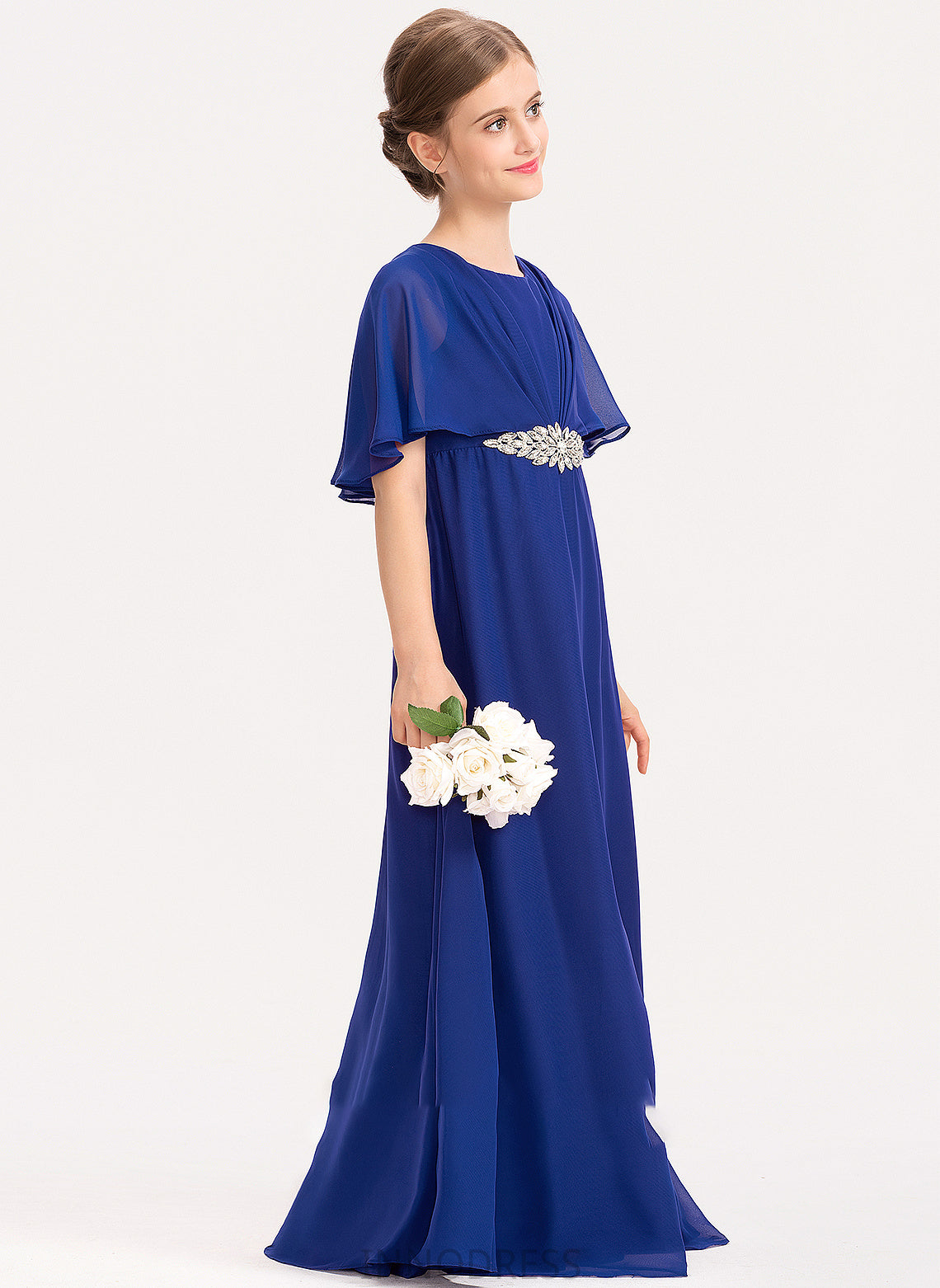 Beading Junior Bridesmaid Dresses With Chiffon Jennifer Scoop Floor-Length Ruffle A-Line Neck