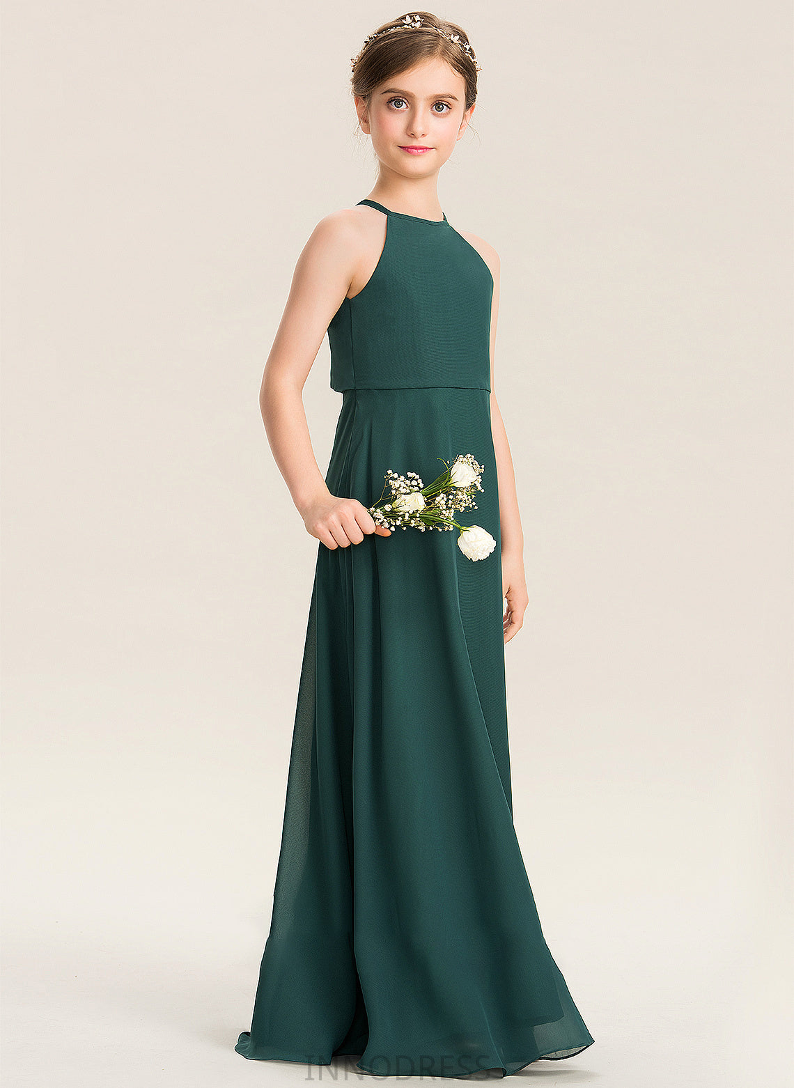 Floor-Length Neck Scoop Chiffon Junior Bridesmaid Dresses Kendal A-Line