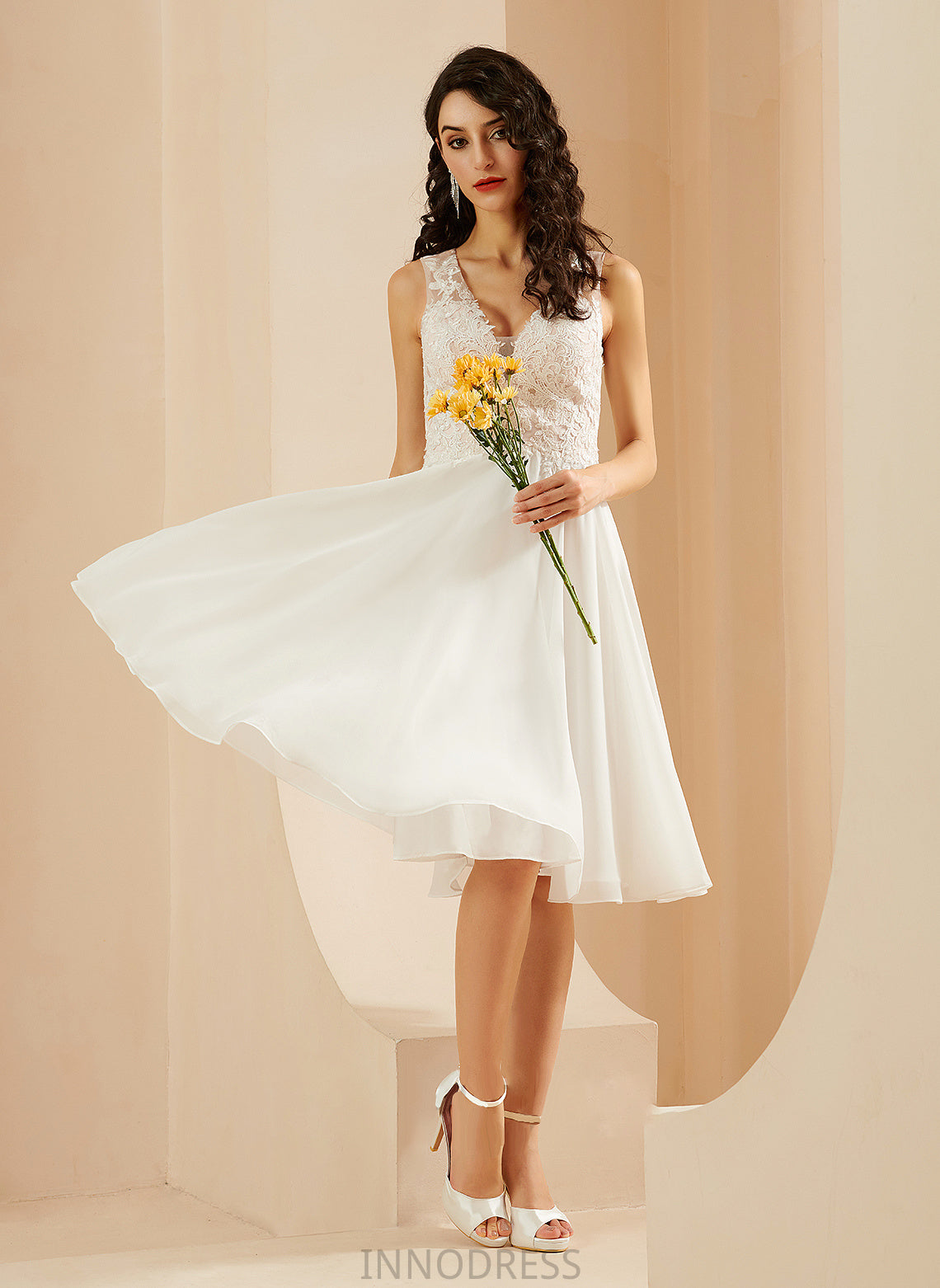 A-Line Sequins With Knee-Length V-neck Wedding Dresses Wedding Lace Liana Dress