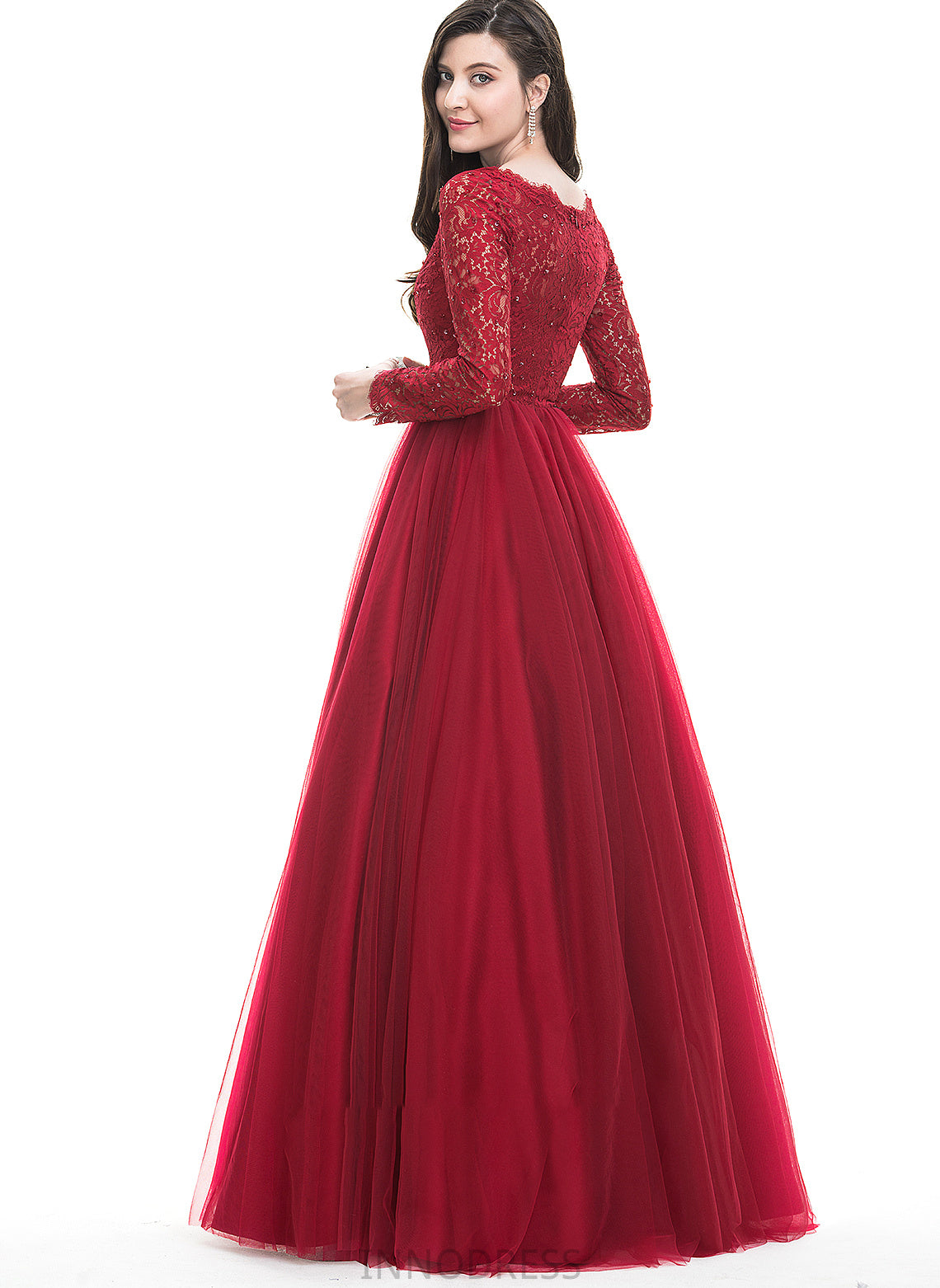 With Sequins V-neck Ball-Gown/Princess Prom Dresses Floor-Length Adyson Tulle Beading