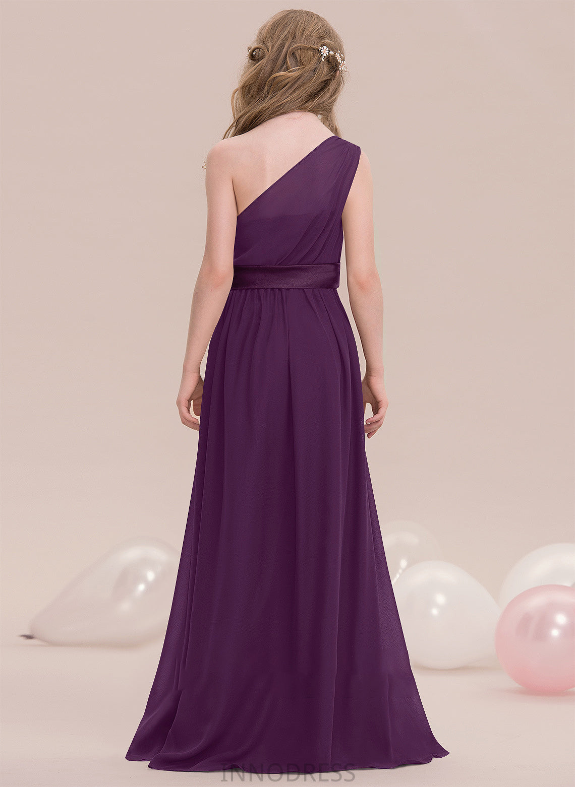 Chiffon Junior Bridesmaid Dresses Dominique Floor-Length A-Line With Ruffle One-Shoulder