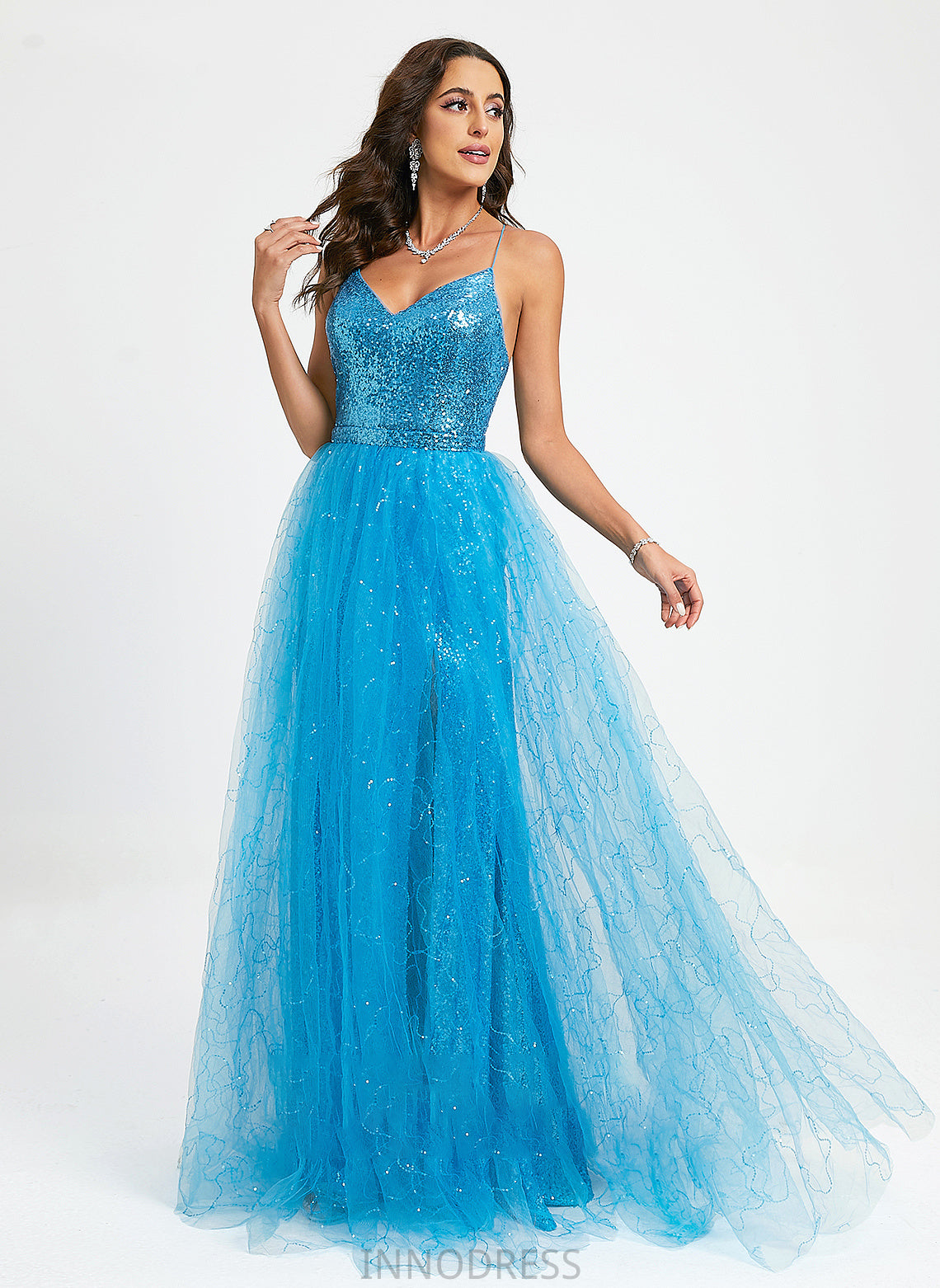 Floor-Length With Sequins V-neck Cheryl Prom Dresses Ball-Gown/Princess Tulle