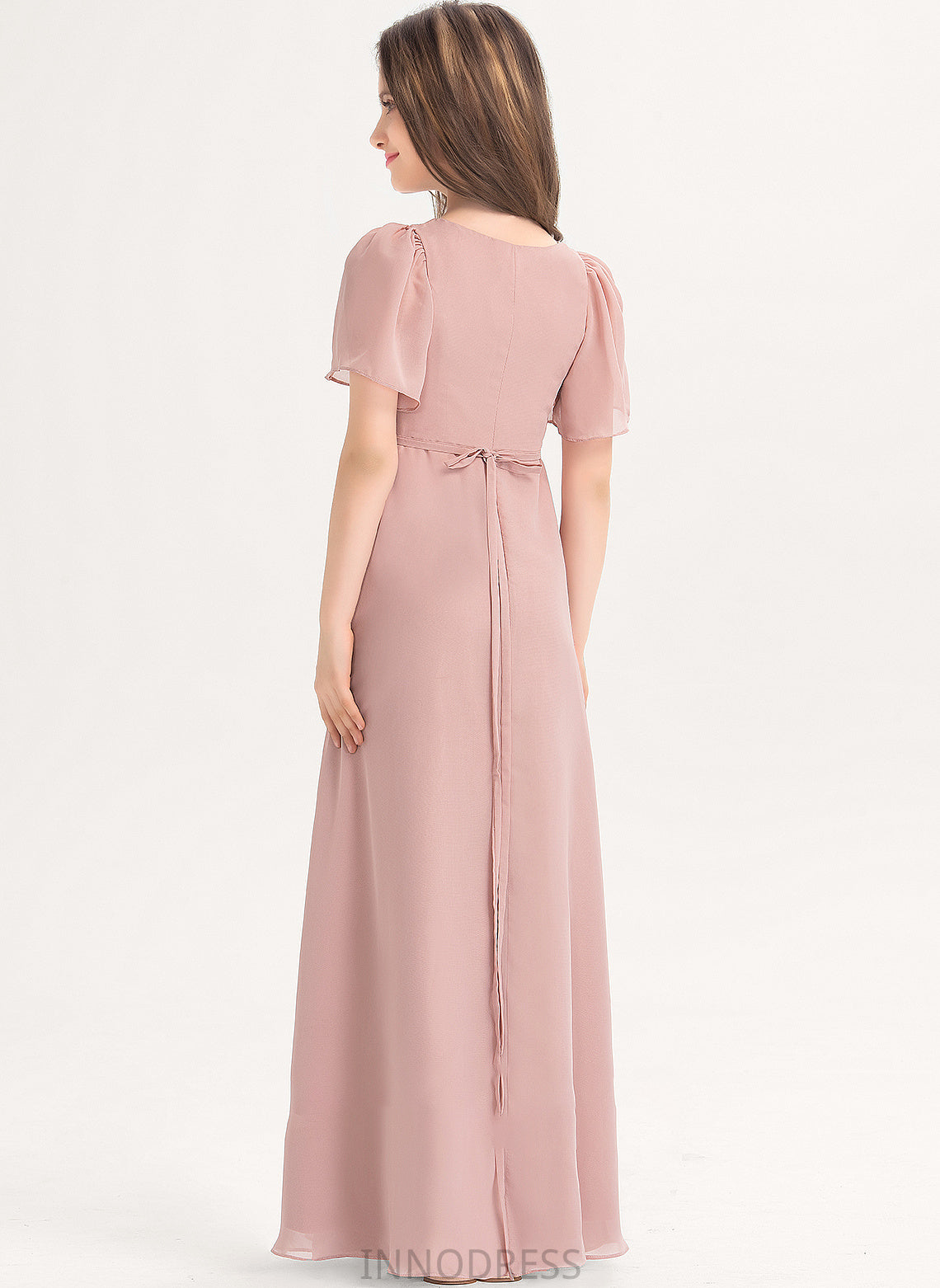 V-neck With Junior Bridesmaid Dresses Chiffon Armani Bow(s) A-Line Floor-Length