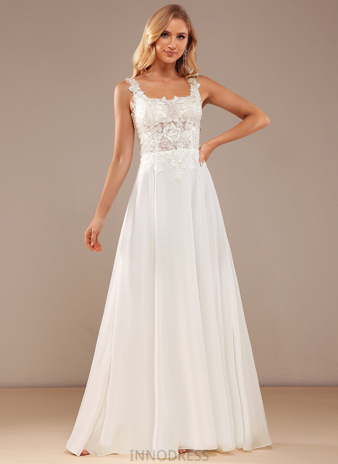 Square Chiffon Floor-Length Wedding Wedding Dresses With A-Line Dress Lace Sanaa Sequins