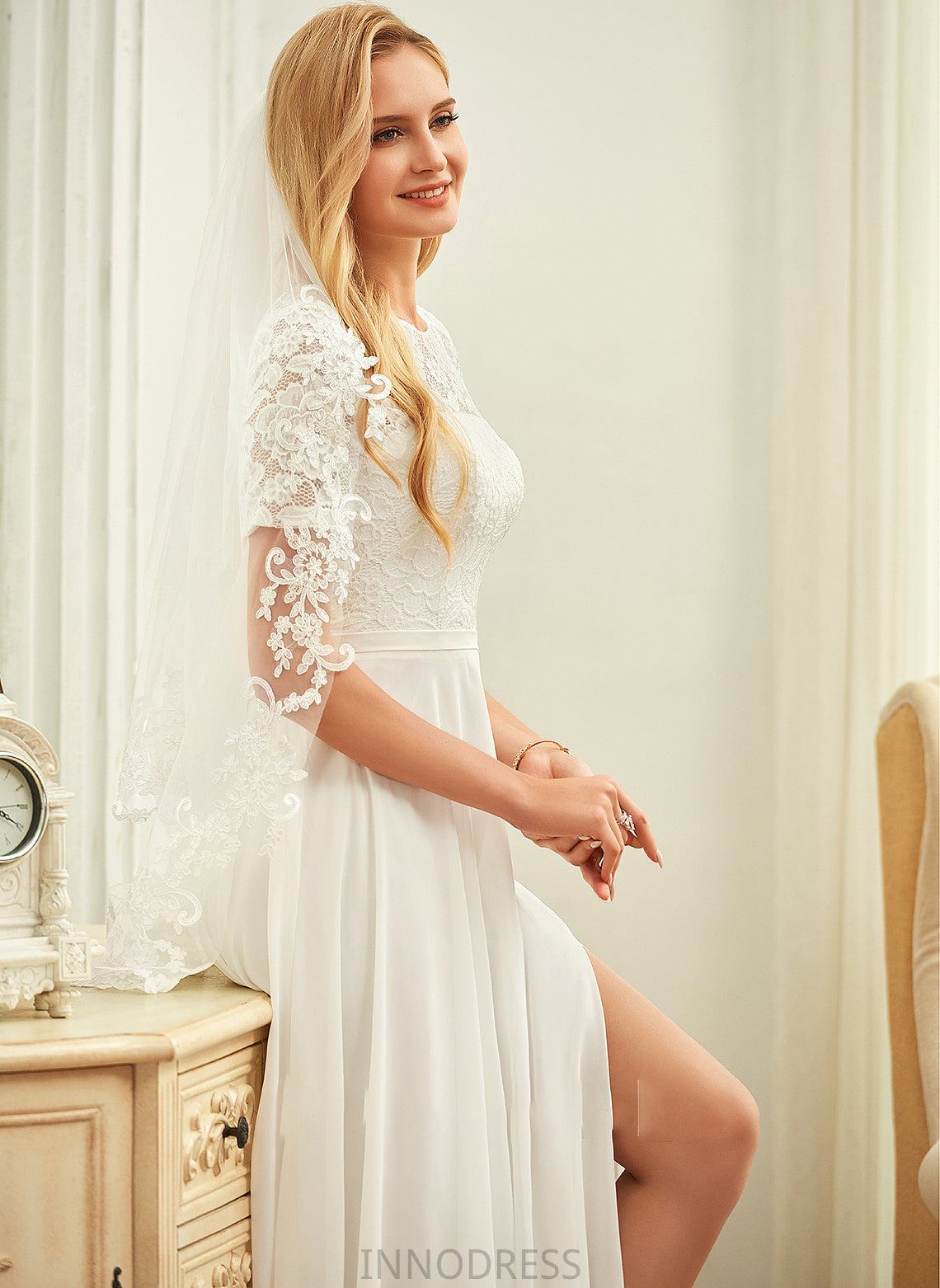 Neck A-Line Floor-Length Wedding Scoop Lace Wedding Dresses Dress Chiffon Mila